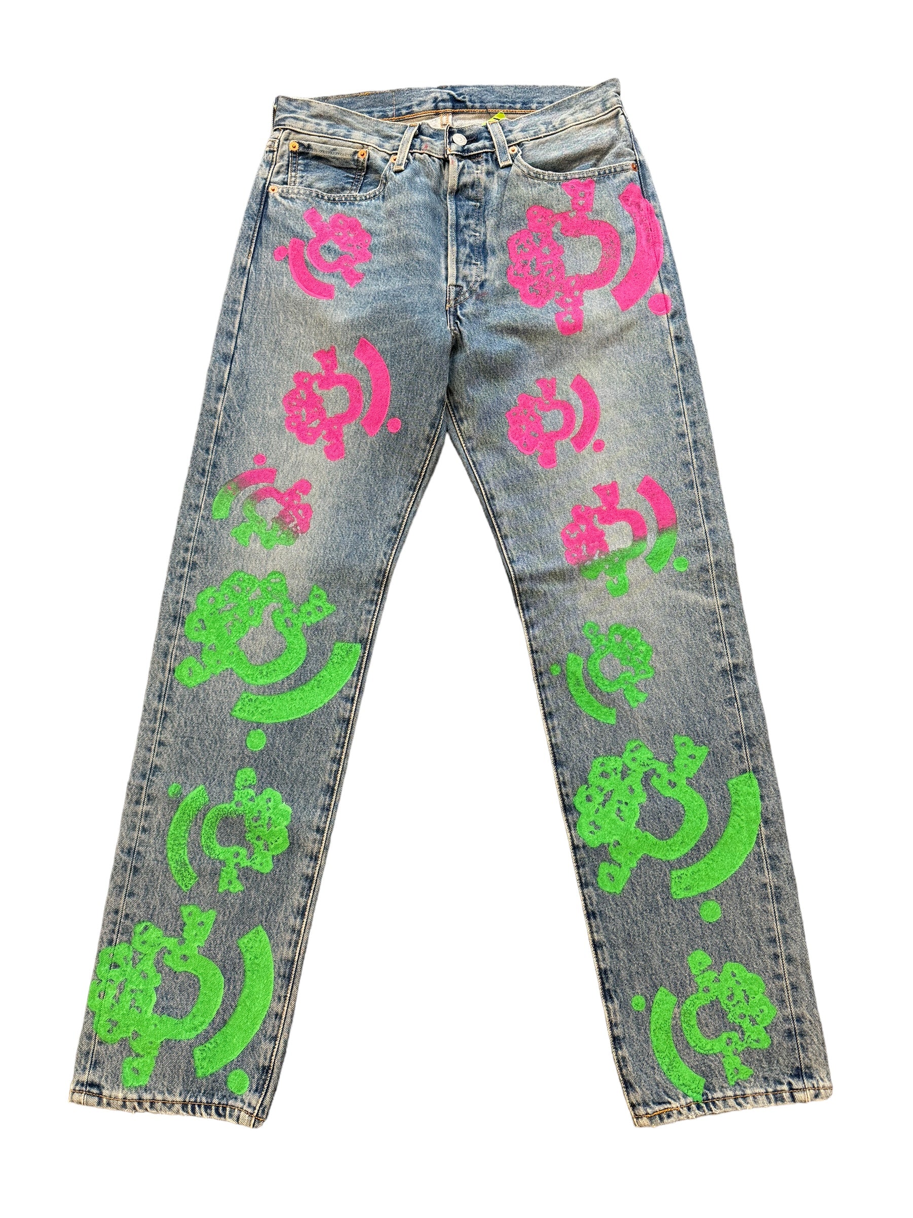DENIM TEARS X Bstroy 501 Light Wash Jean Pink/Green NWT W 32 L 32
