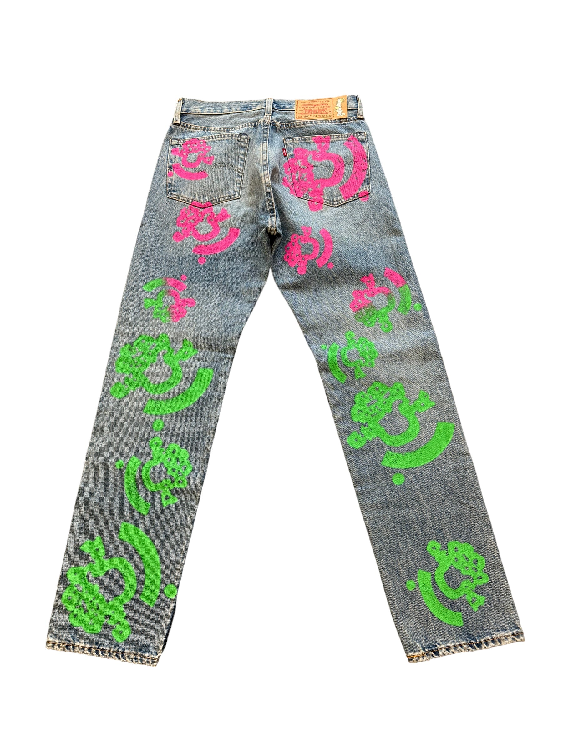 DENIM TEARS X Bstroy 501 Light Wash Jean Pink/Green NWT W 32 L 32 - Image 2