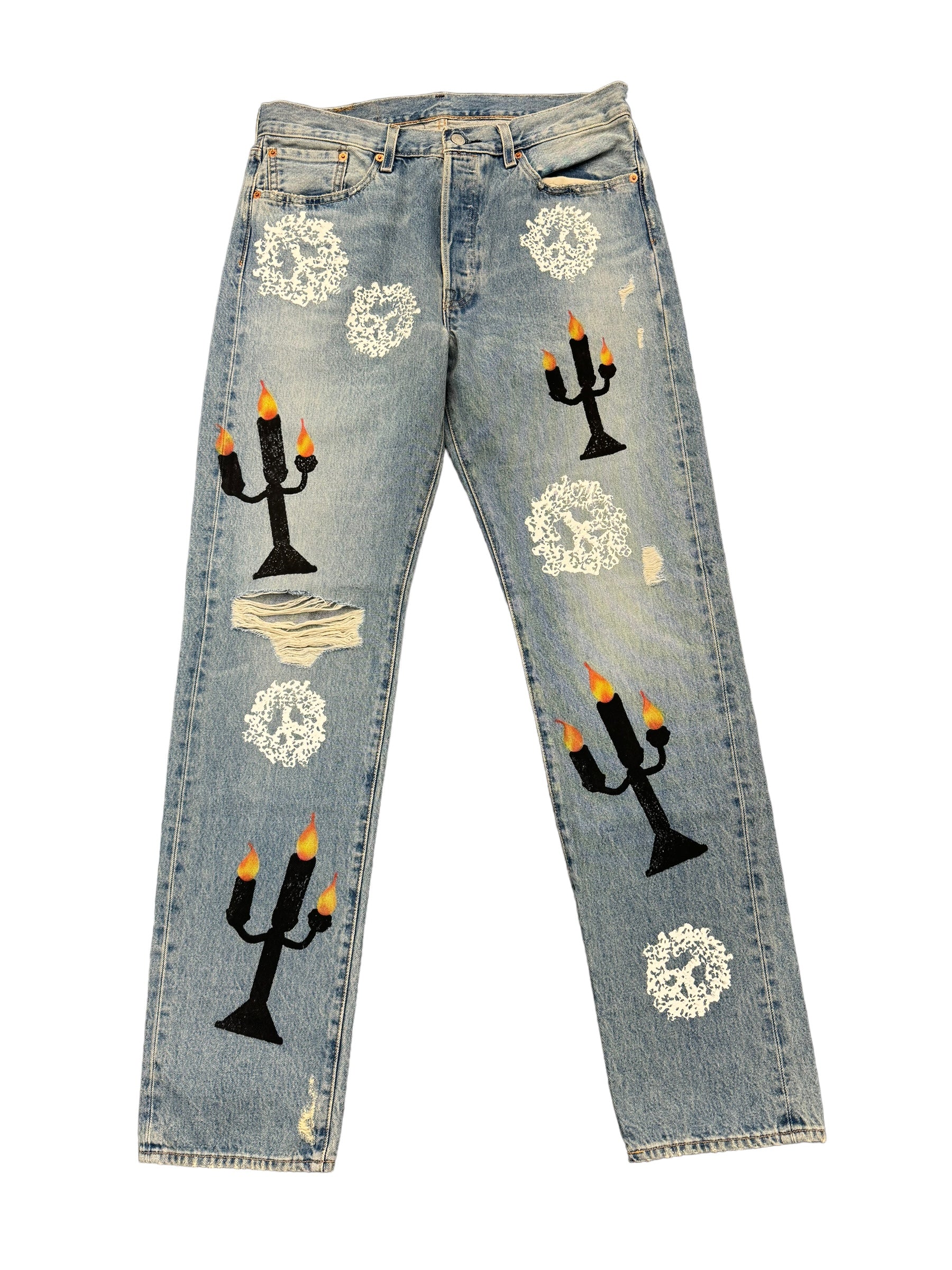 DENIM TEARS x VIRGIL ABLOH 501 "Message in a Tear" Printed Jeans Blue Pre-Owned 34