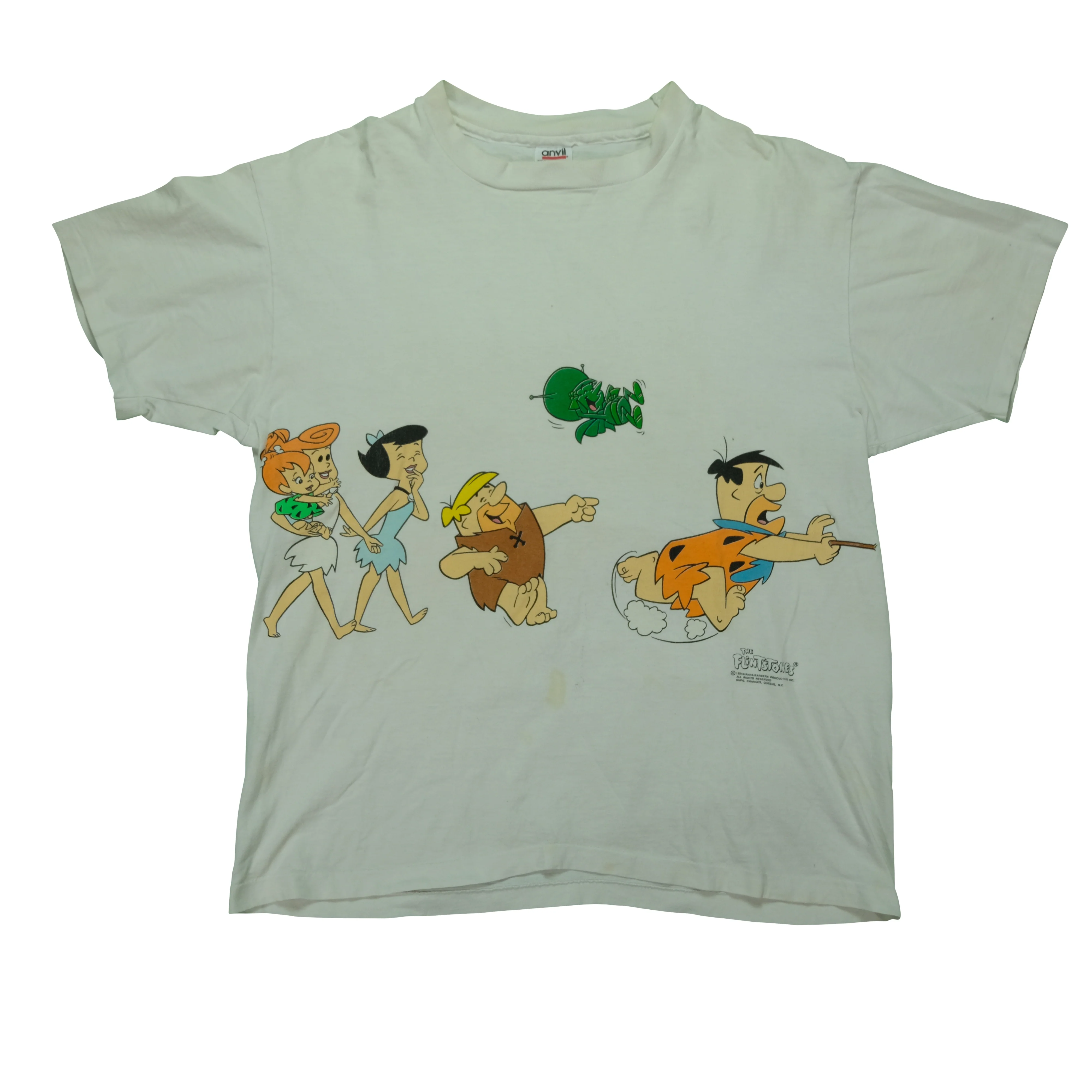 Vintage ANVIL The Flintstones Wraparound 1994 Graphic T Shirt 90s White XL