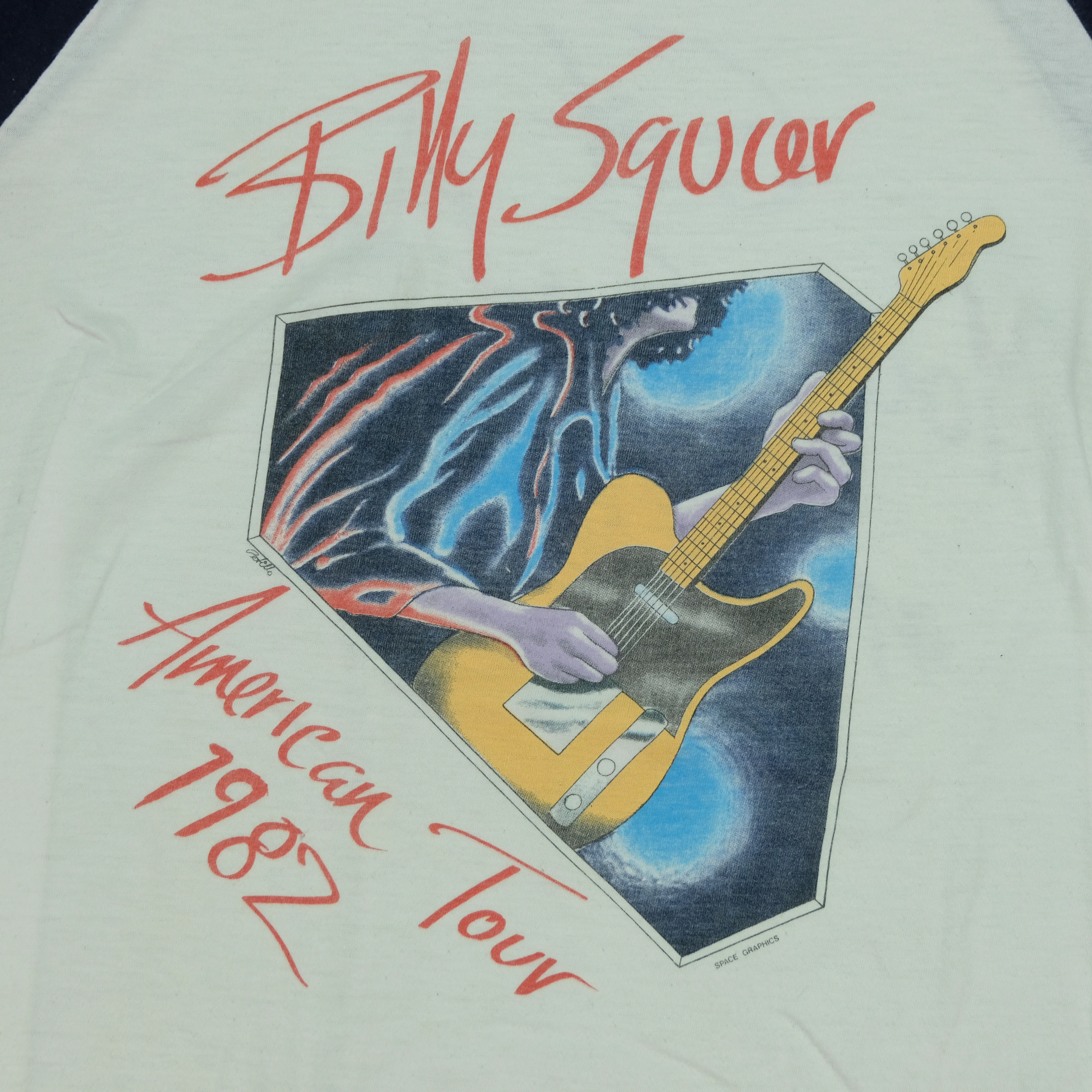 Vintage Billy Squier Get Your Emotions In Motion American 1982 Tour Raglan T Shirt 80s White Navy Blue L - Image 3