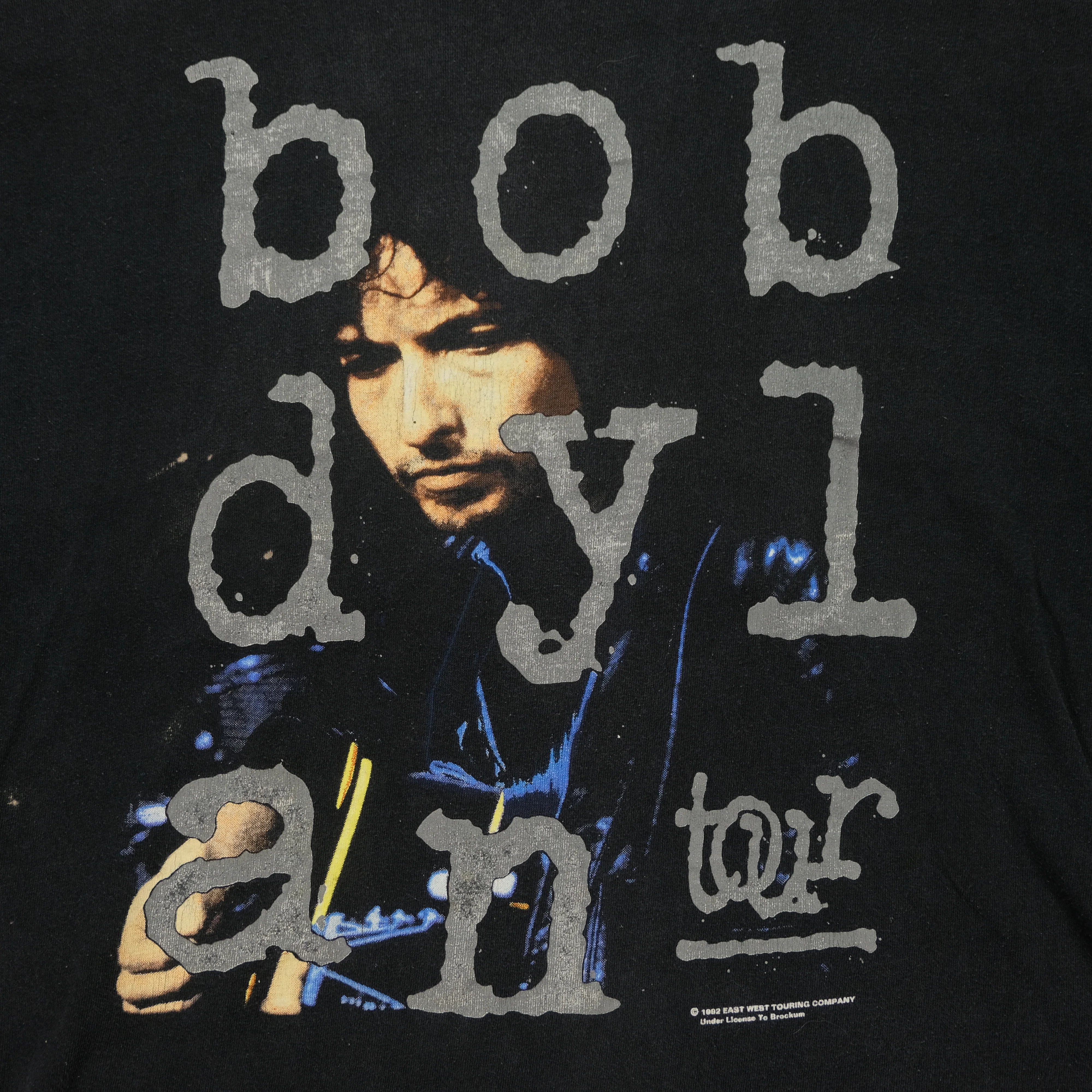 Vintage BROCKUM Bob Dylan Portrait 1992 Tour T Shirt 90s Black L - Image 3