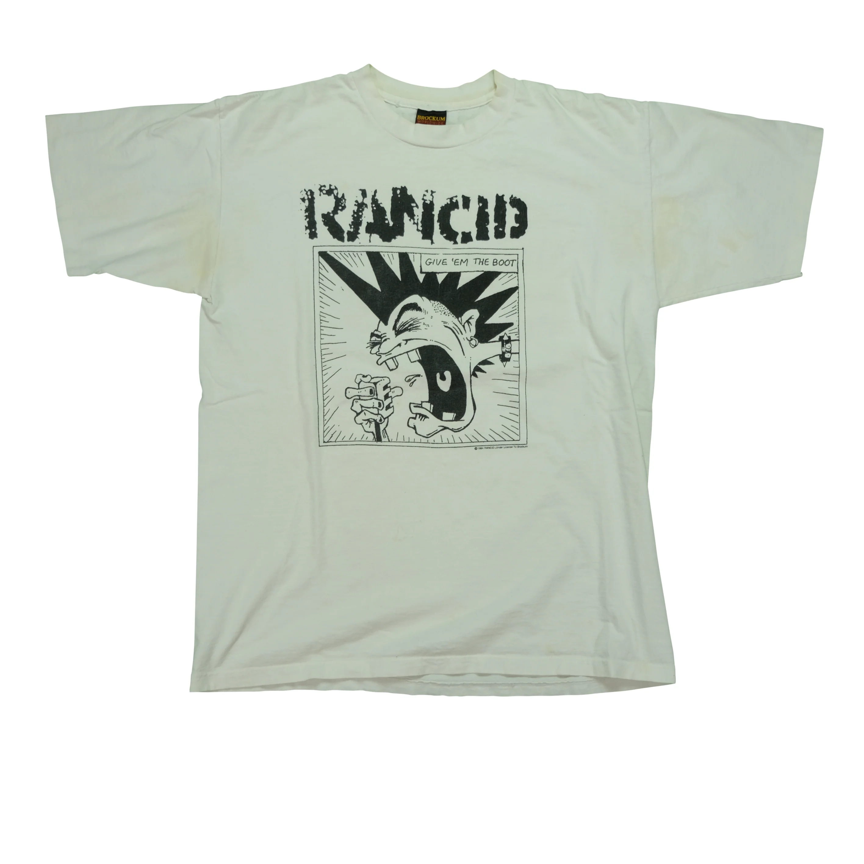 Vintage BROCKUM Rancid Give 'Em The Boot 1994 Tour T Shirt 90s White XL