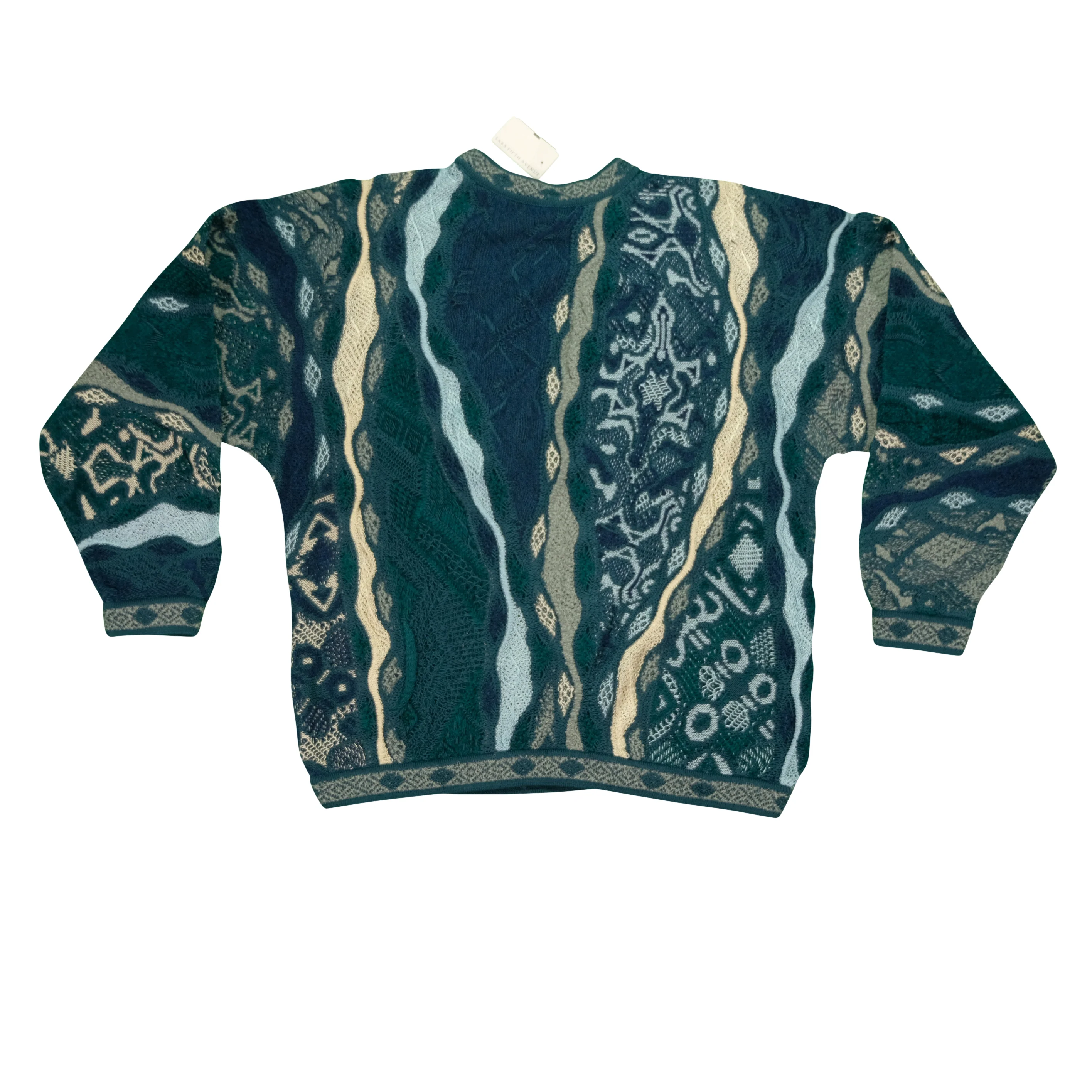 Vintage COOGI Australia Crazy Striped Knit Sweater 90s Biggie Cosby Green Blue NWT M - Image 2