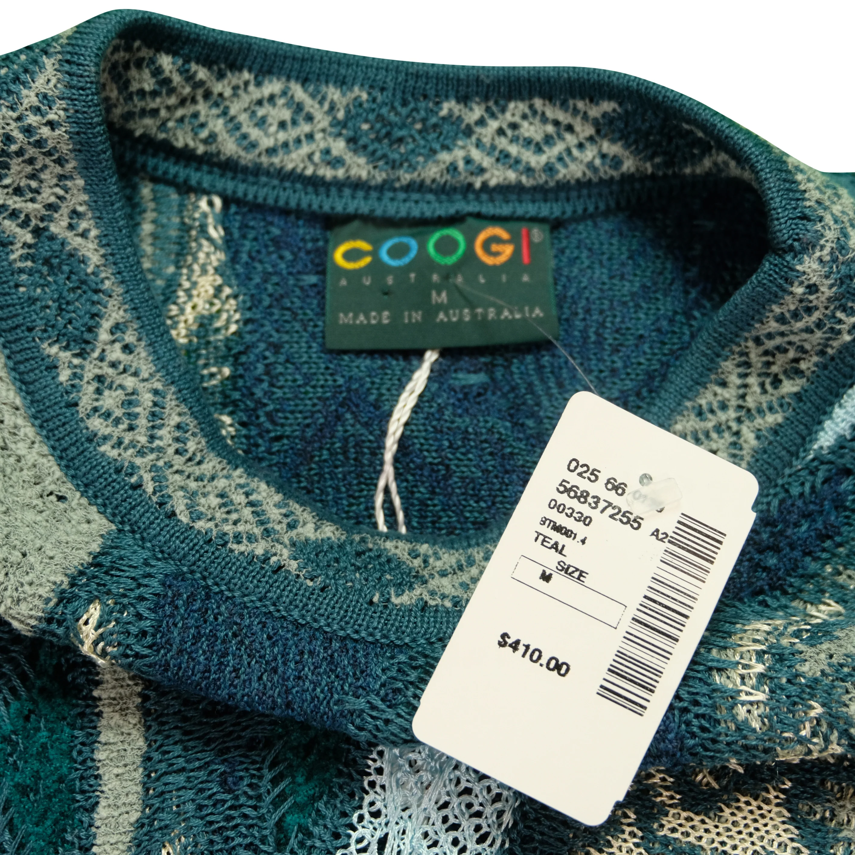 Vintage COOGI Australia Crazy Striped Knit Sweater 90s Biggie Cosby Green Blue NWT M - Image 4