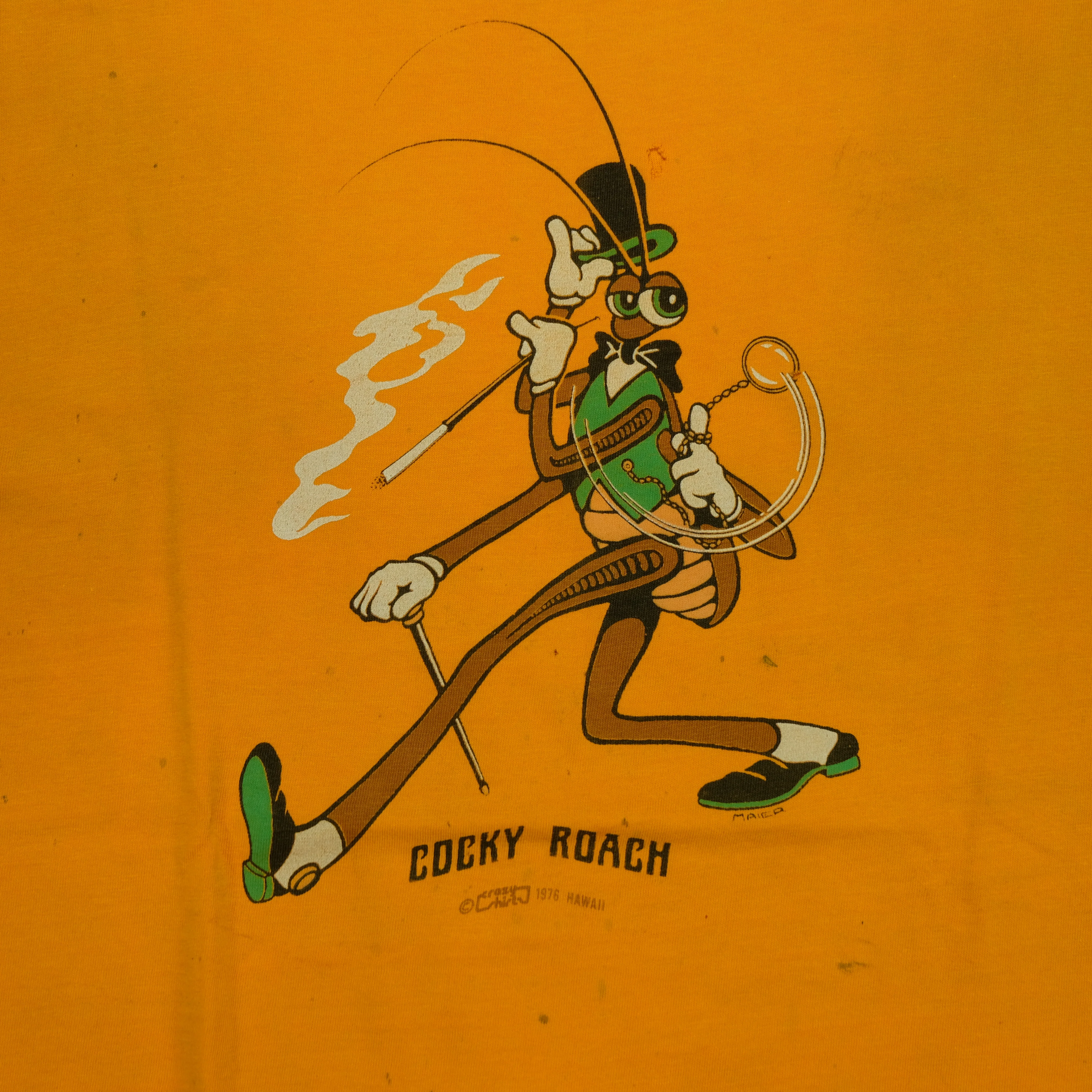 Vintage CRAZY SHIRTS Cocky Roach 1976 T Shirt 70s Orange L - Image 3