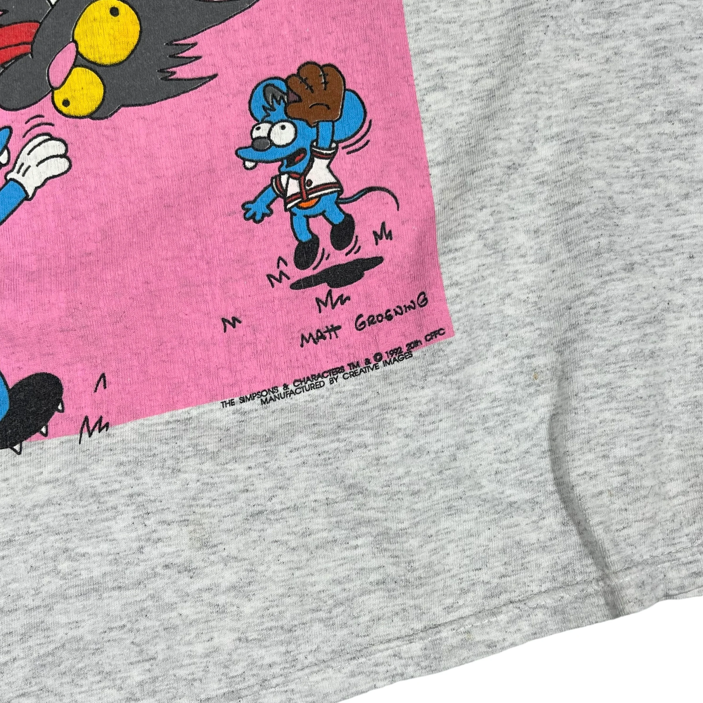 Vintage CREATIVE IMAGES The Simpsons Itchy and Scratchy Show Baseball Cartoon 1992 T Shirt 90s Gray XL - Image 4
