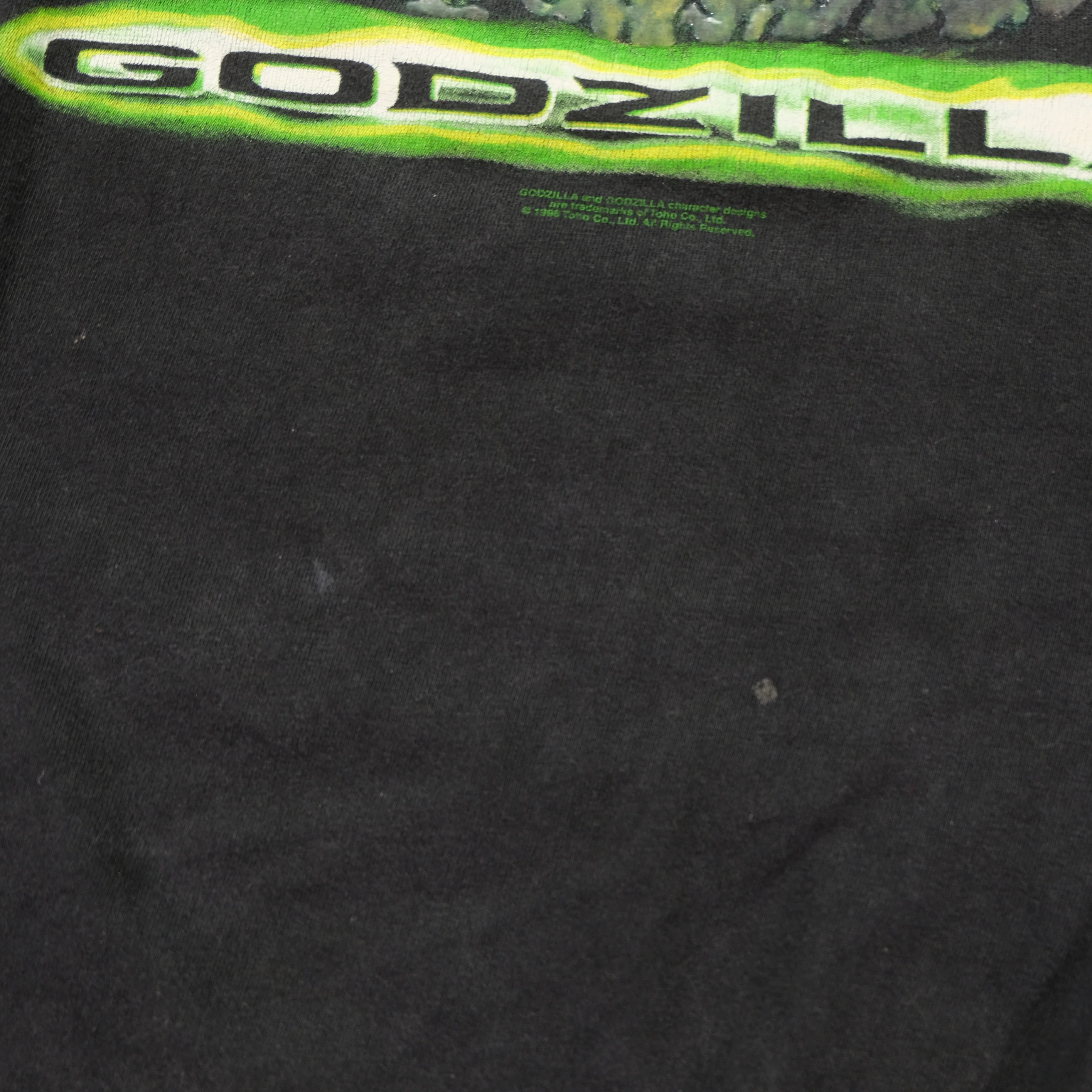 Vintage CRONIES Godzilla 1998 Film Egg T Shirt 90s Black L - Image 7
