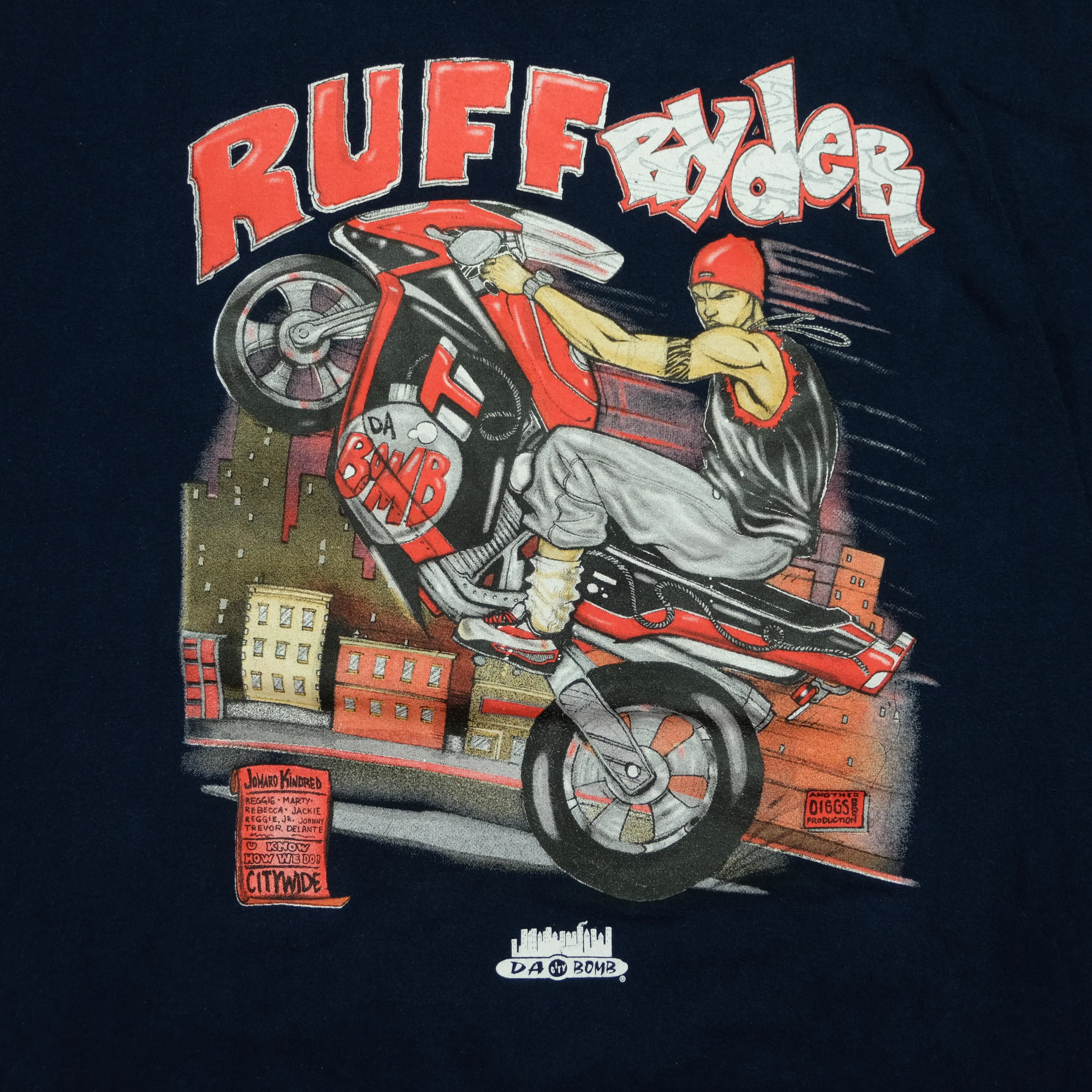 Vintage Da Bomb City Ruff Ryders T Shirt 90s Navy Blue 3XL - Image 3