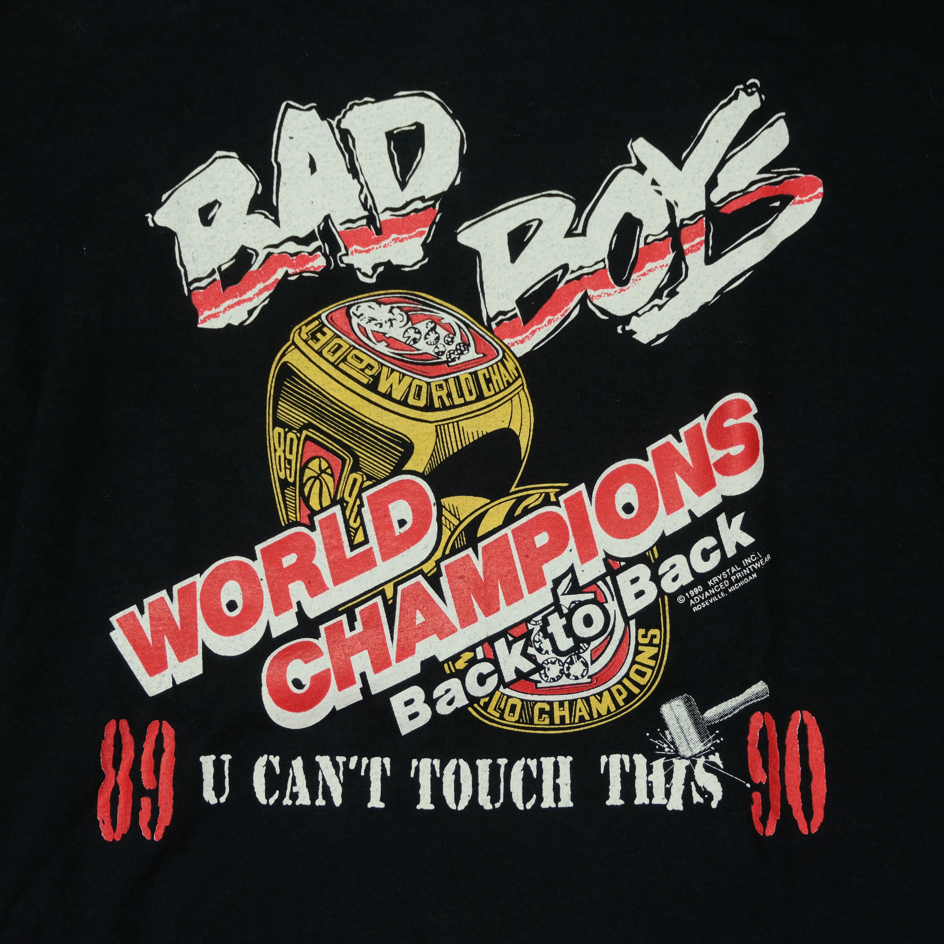 Vintage Detroit Pistons Bad Boys World Champions 1989-90 U Can't Touch This T Shirt 80s Black L - Image 3