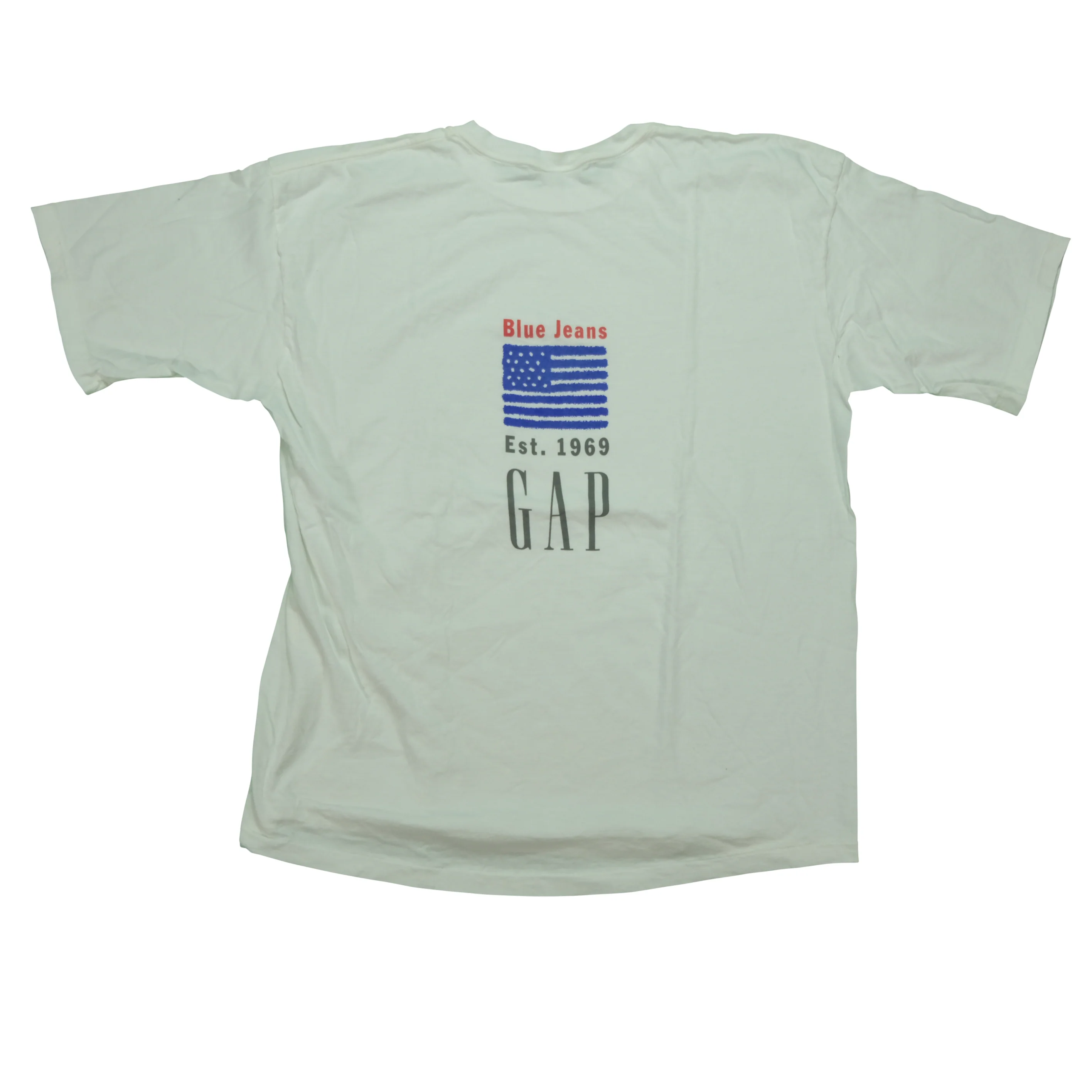 Vintage GAP Blue Jeans Est. 1969 USA Flag T Shirt 2000s White L