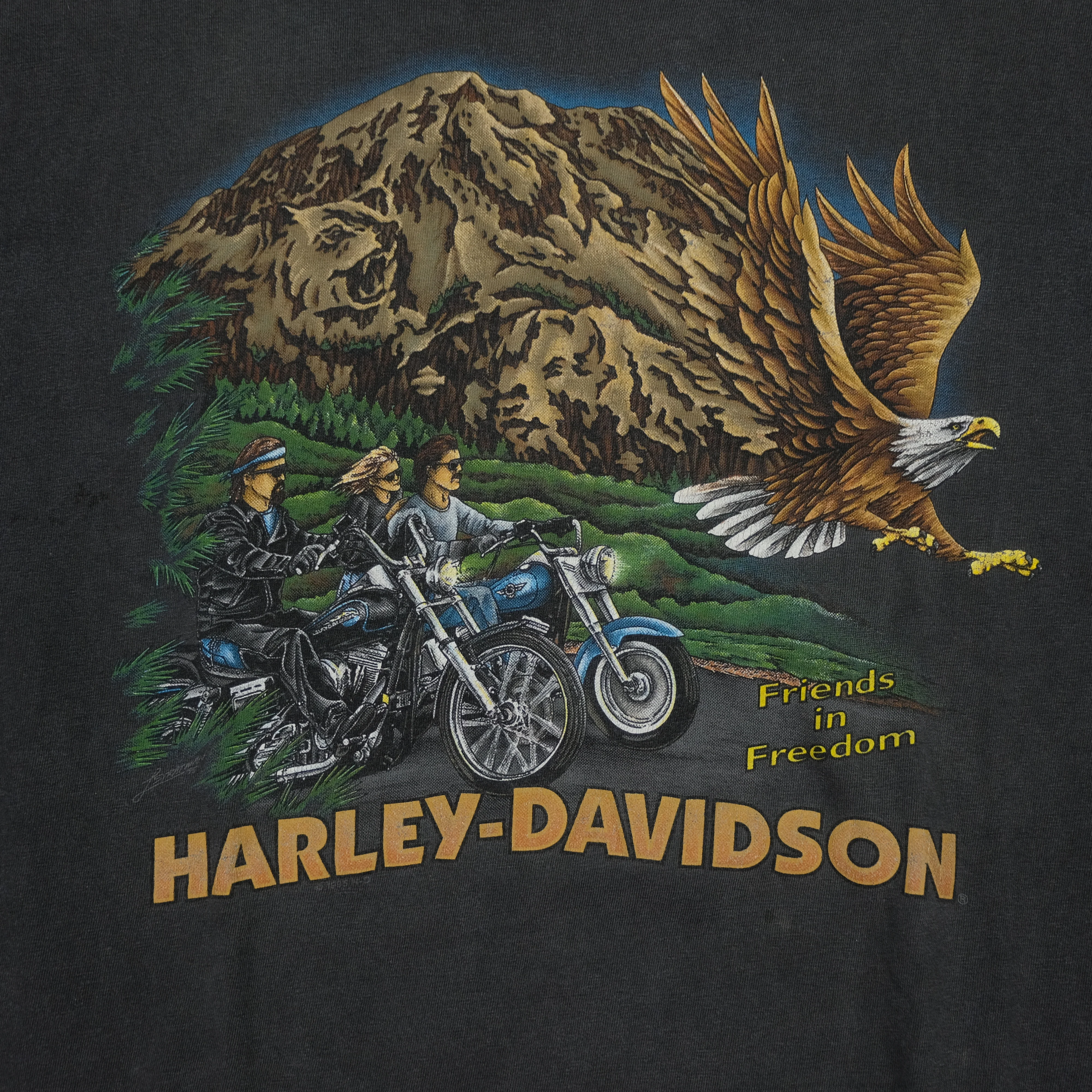 Vintage HARLEY DAVIDSON Friends in Freedom T Shirt 90s Black XL - Image 3