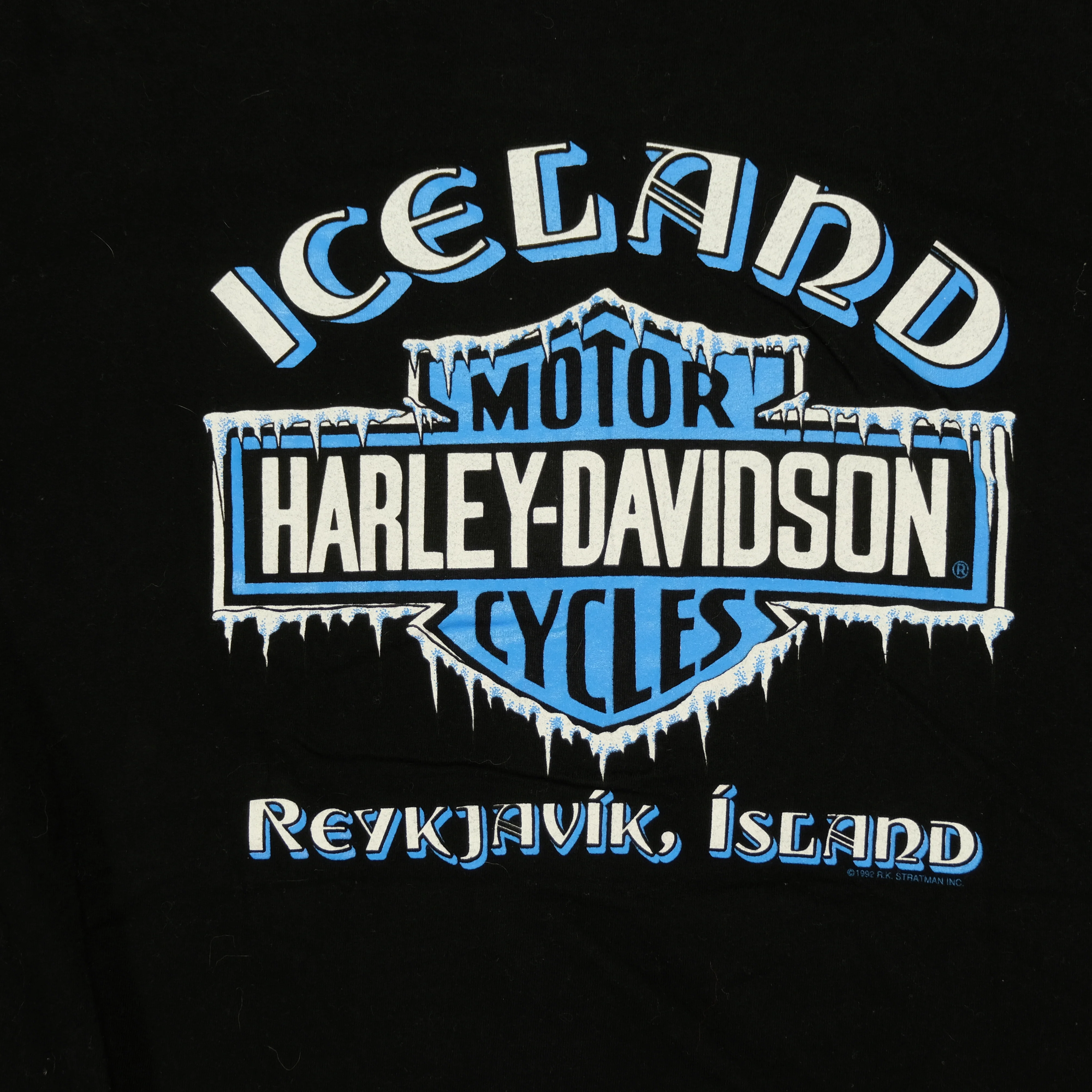 Vintage HARLEY DAVIDSON Oh What Fun It Is To Ride Iceland T Shirt 90s Black L - Image 5