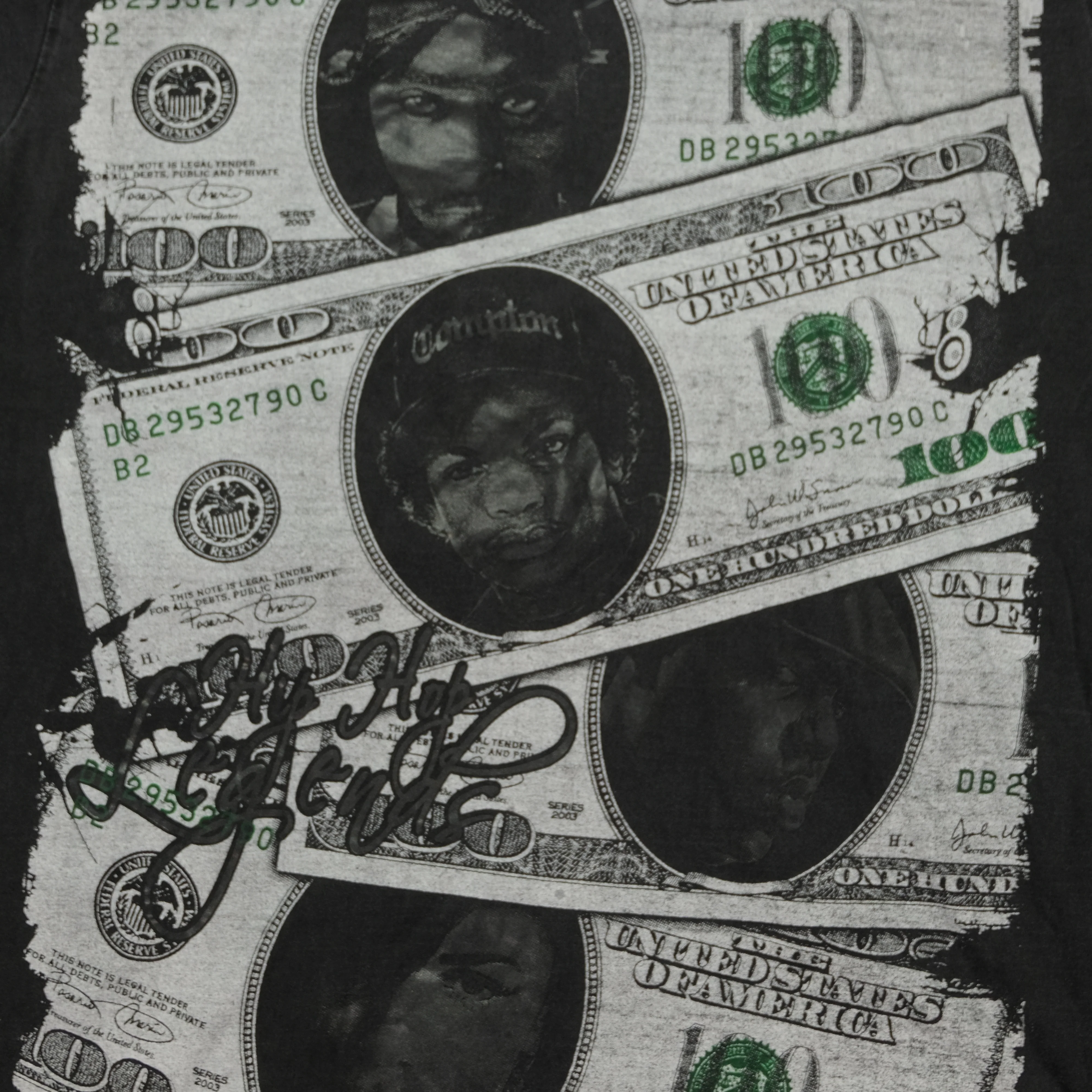 Vintage HOSS Tupac Eazy E Hundred Dollar Bill Rap Legends T Shirt 90s Black XL - Image 3