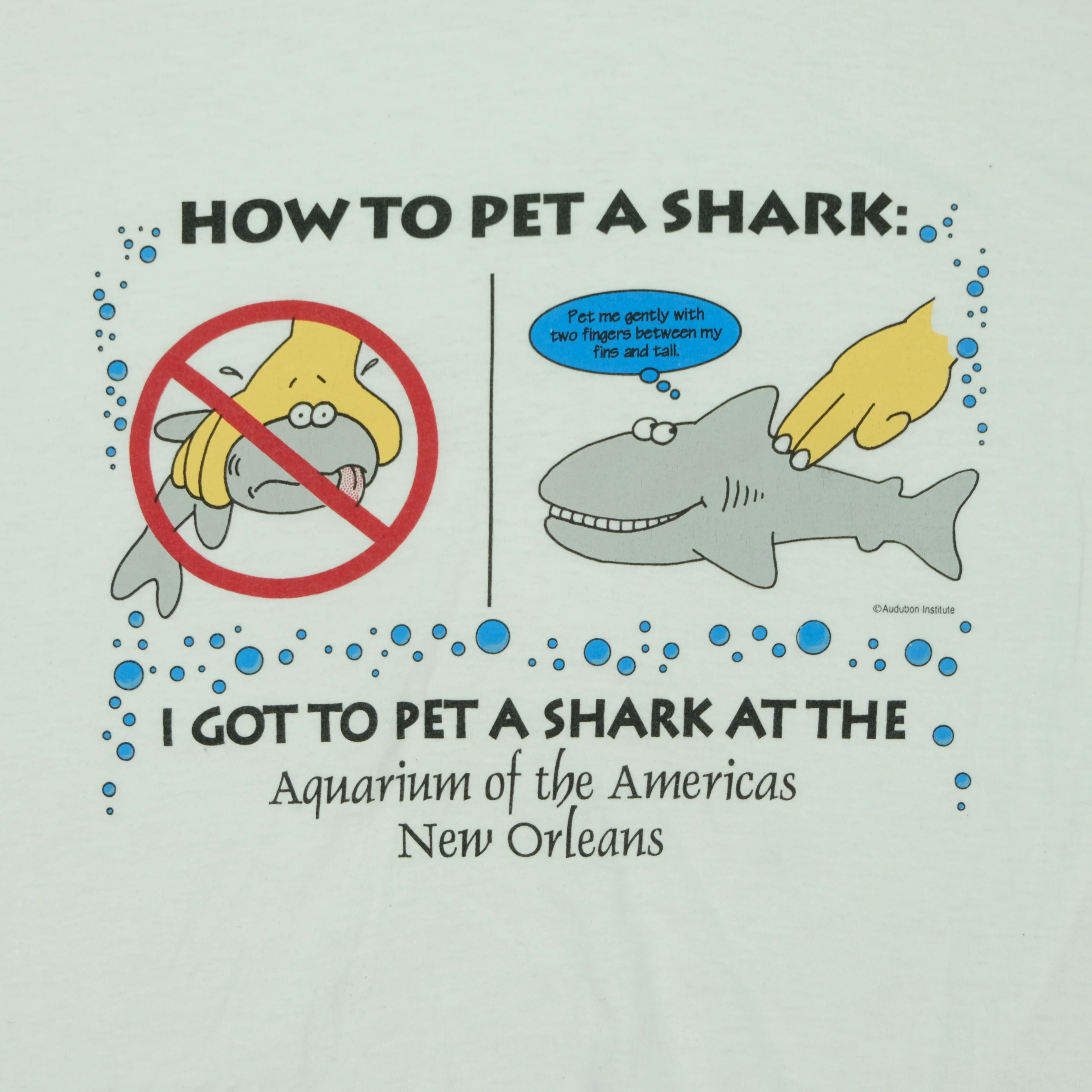 Vintage How To Pet A Shark New Orleans Aquarium T Shirt 90s White L - Image 3
