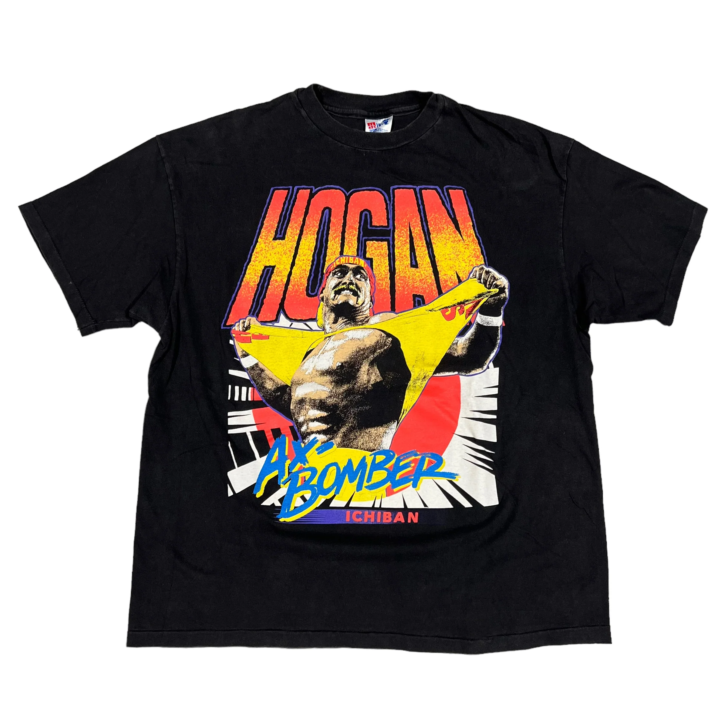 Vintage Hulk Hogan Japan Ax-Bomber Ichiban T Shirt 90s WWF WWE Wrestling Black XL