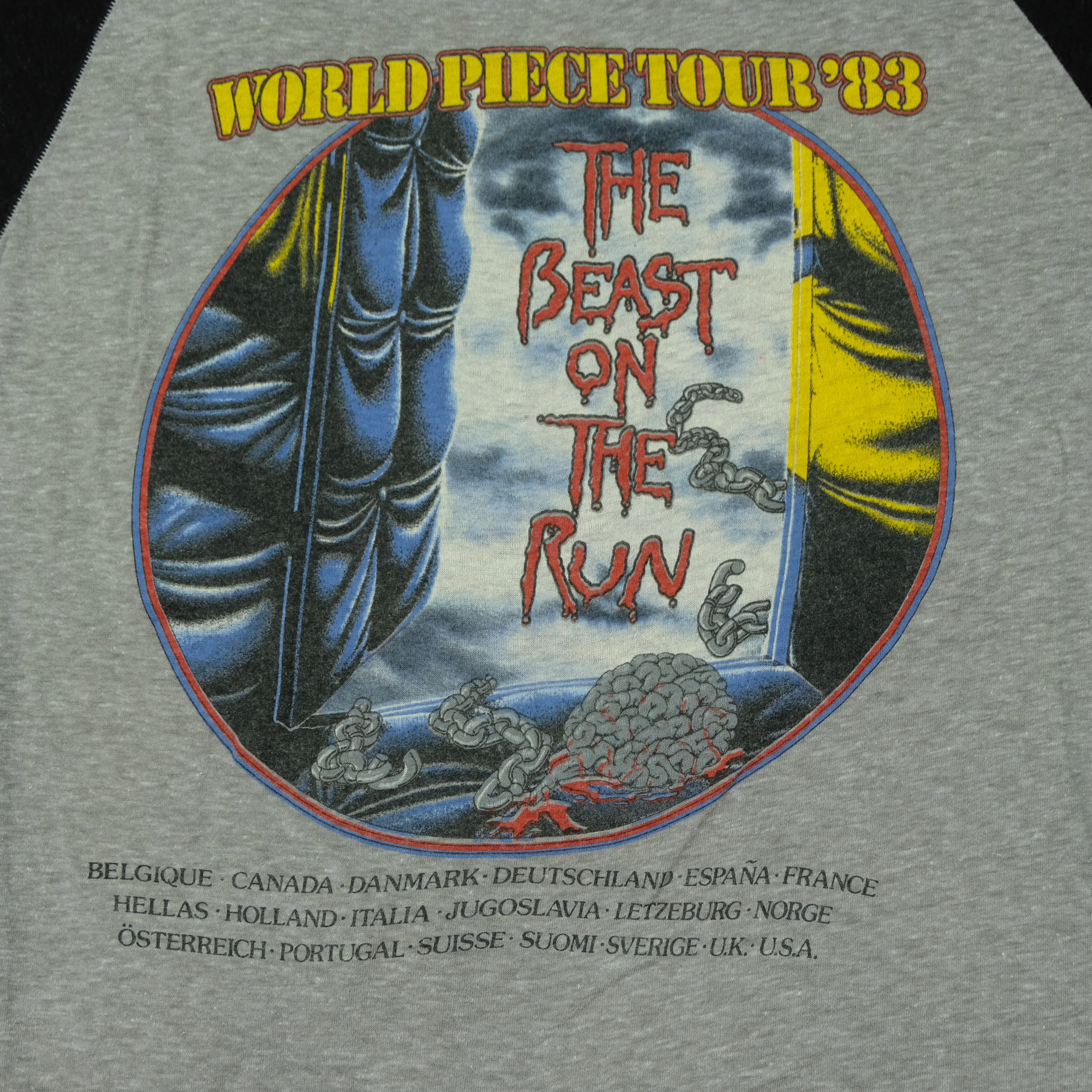 Vintage Iron Maiden World Peace 1983 Tour Raglan T Shirt 80s Gray Black L - Image 10