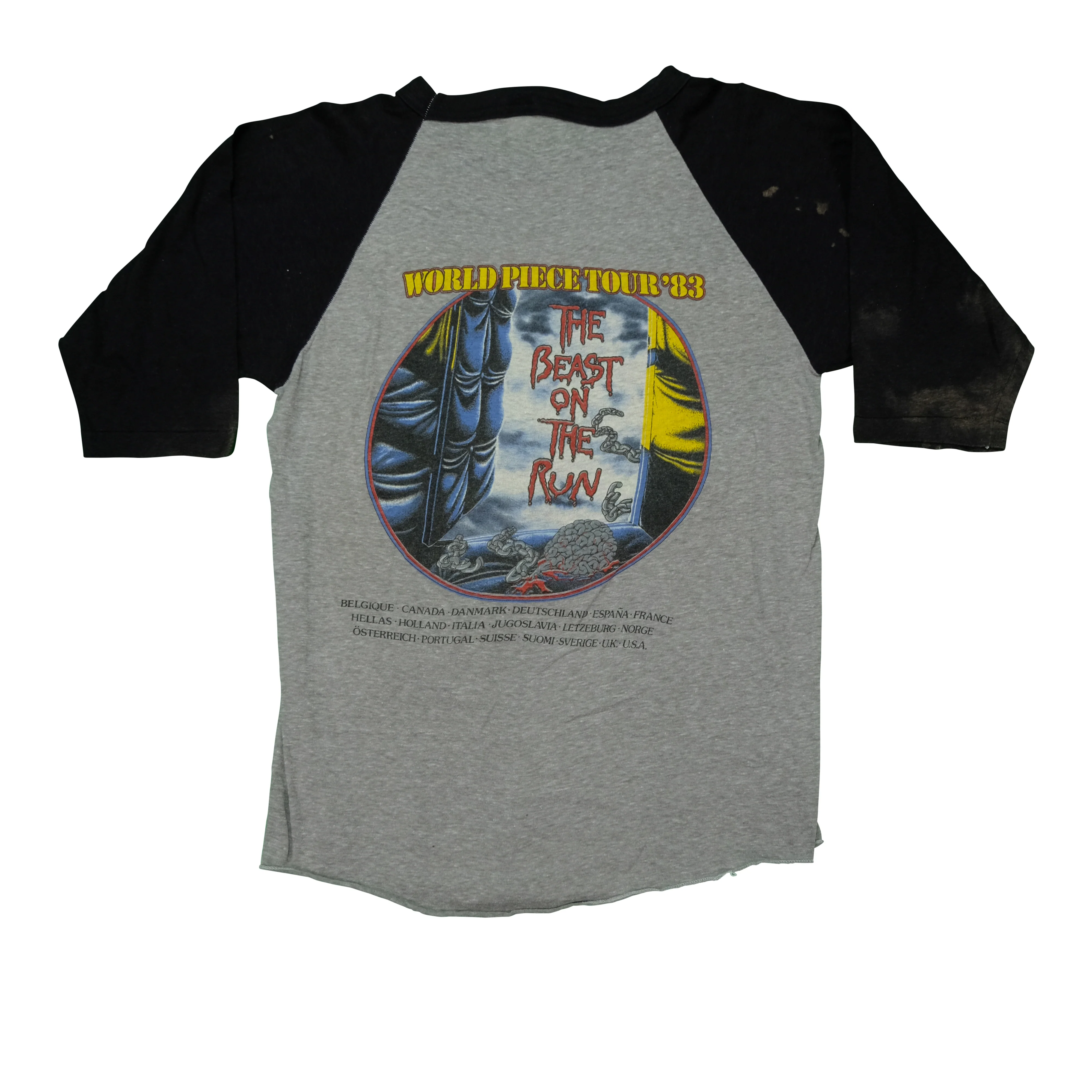 Vintage Iron Maiden World Peace 1983 Tour Raglan T Shirt 80s Gray Black L - Image 2