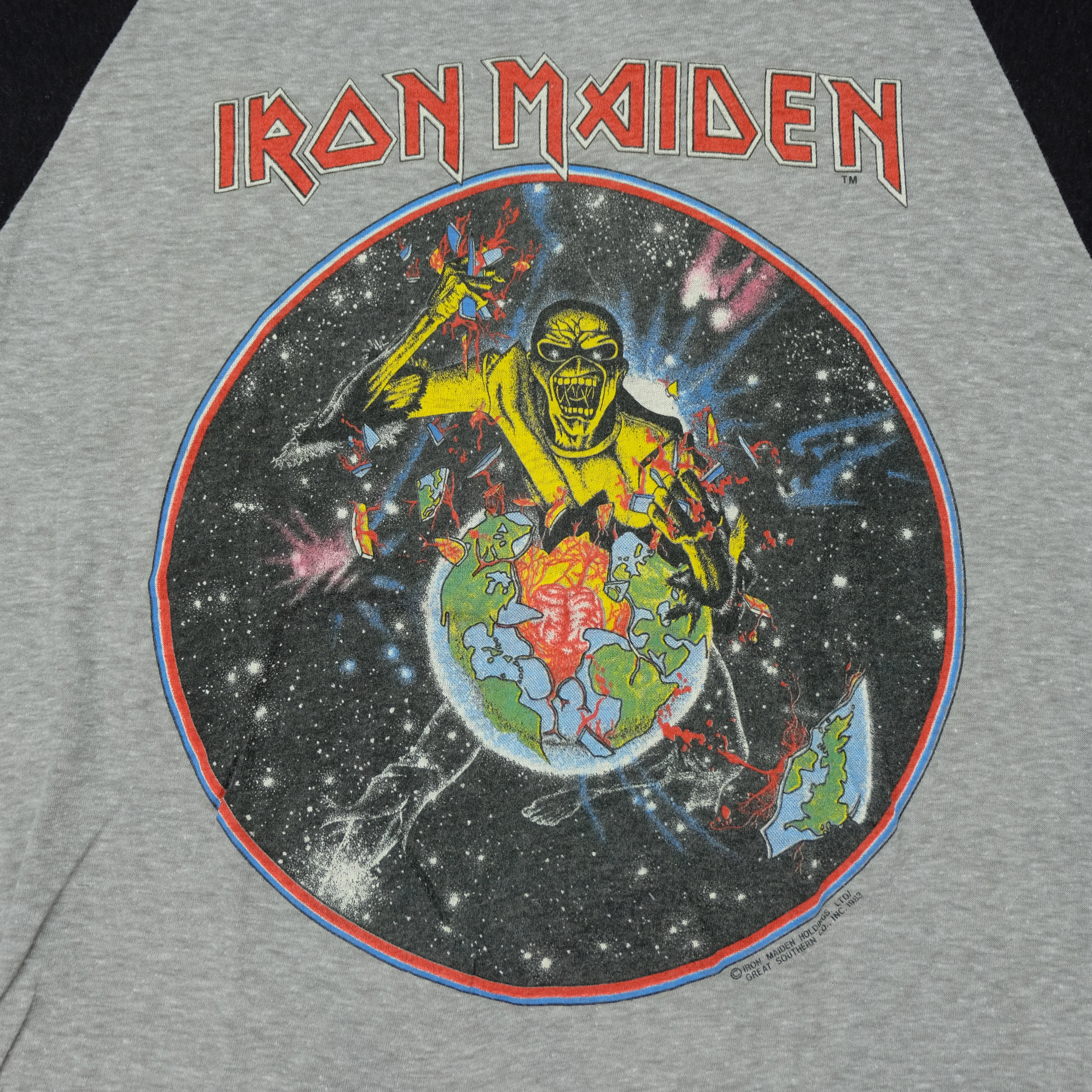 Vintage Iron Maiden World Peace 1983 Tour Raglan T Shirt 80s Gray Black L - Image 3