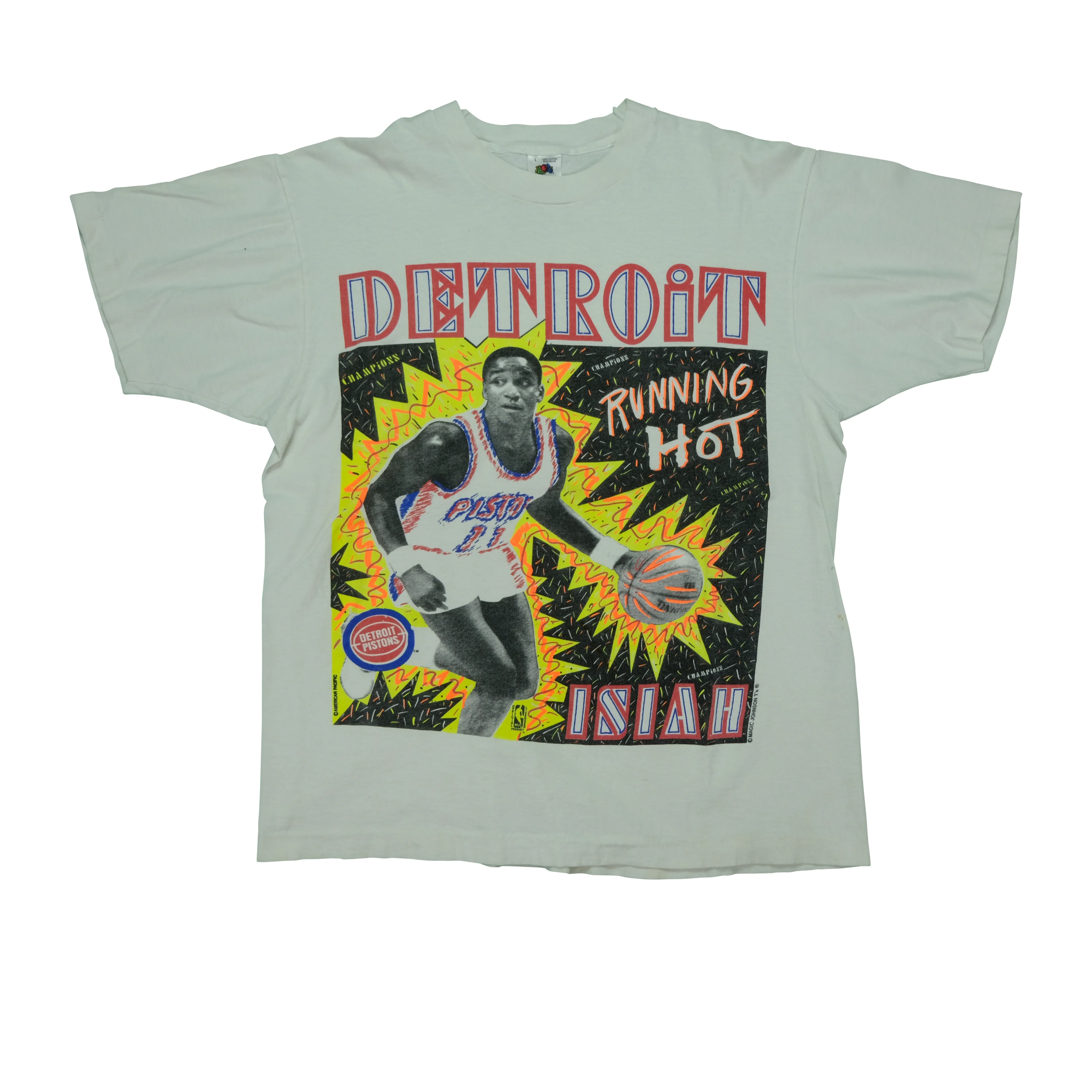 Vintage Isiah Thomas Detroit Pistons Running Hot T Shirt 90s White L