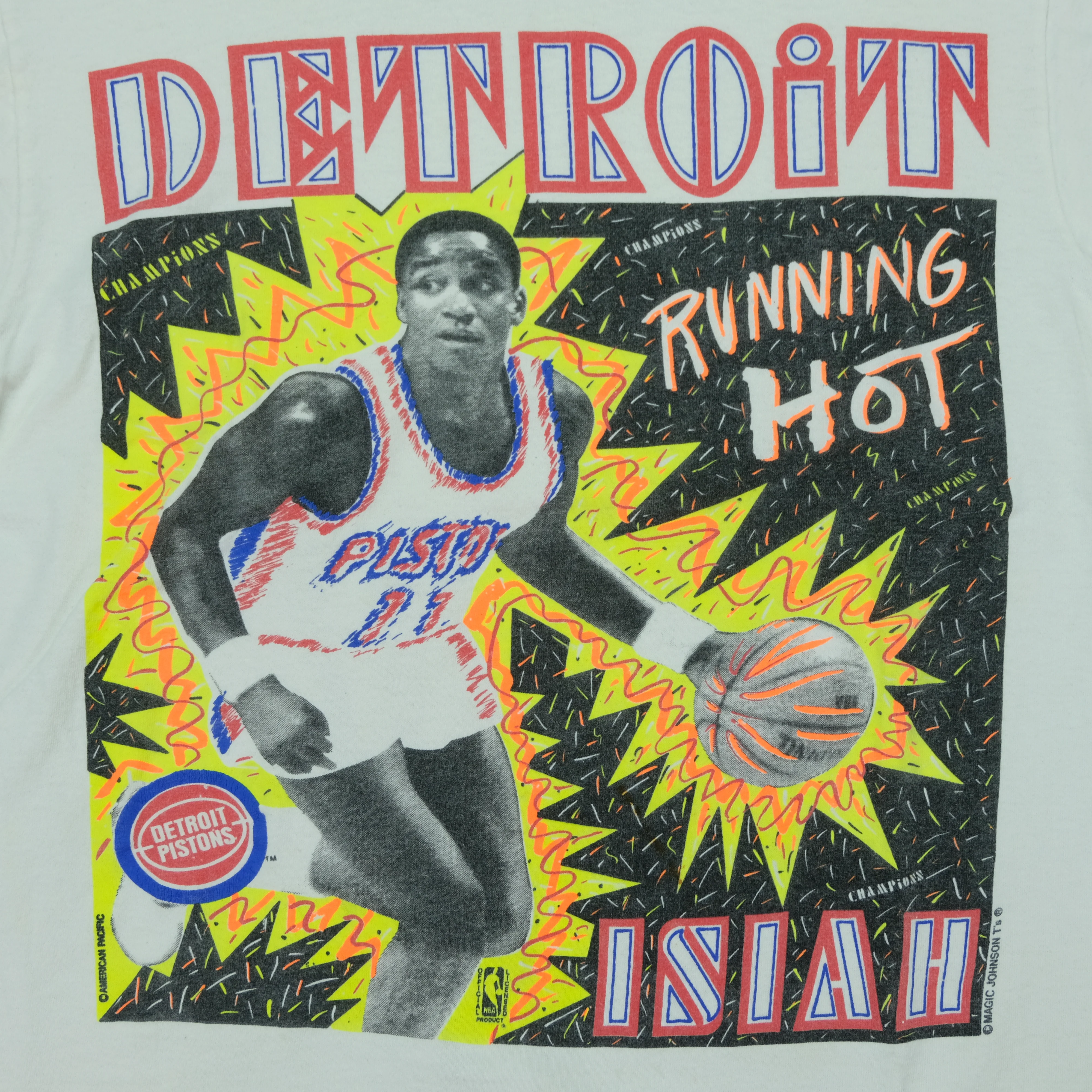 Vintage Isiah Thomas Detroit Pistons Running Hot T Shirt 90s White L - Image 3
