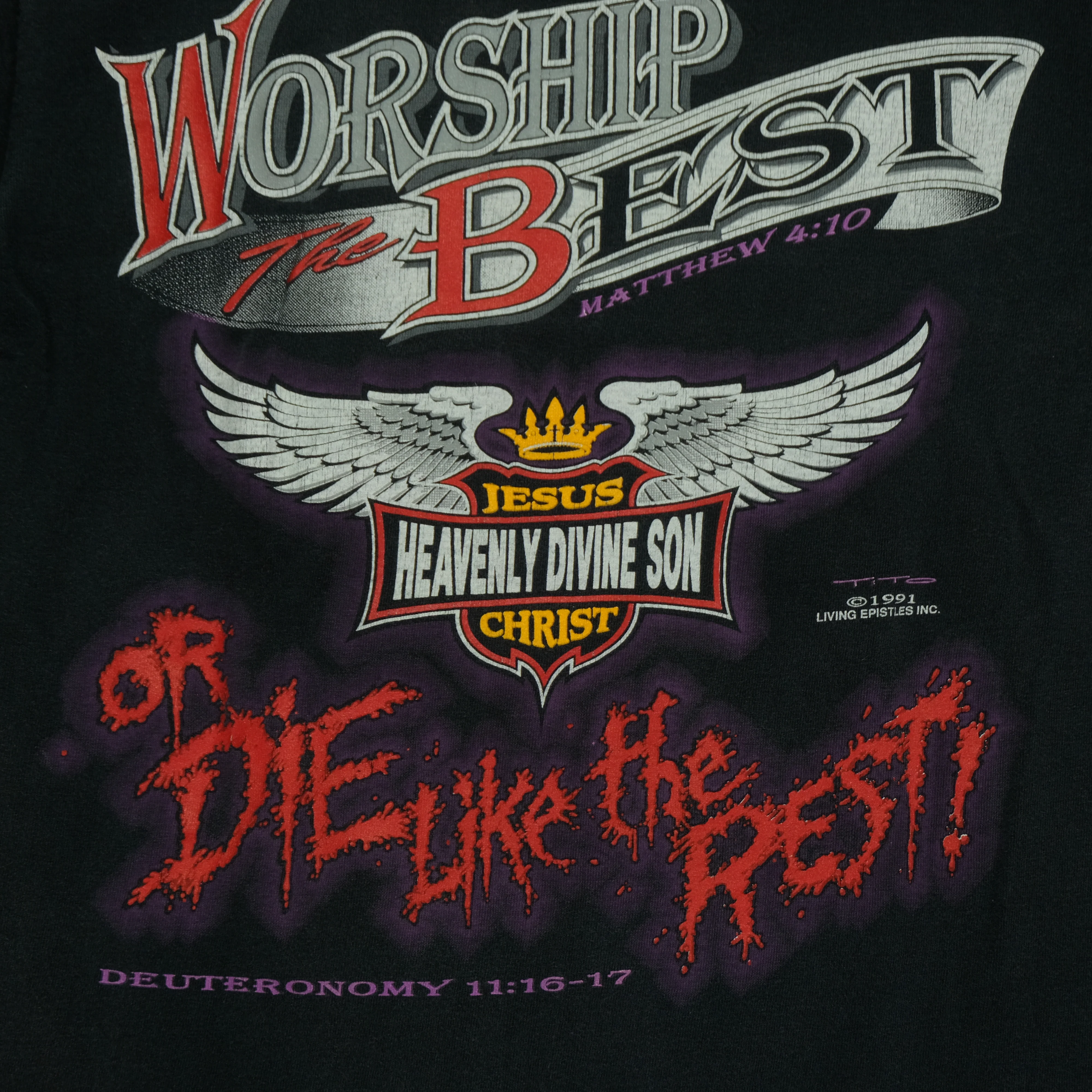 Vintage Jesus Christ Heavenly Divine Son Born to Die 1991 T Shirt 90s Black M - Image 8