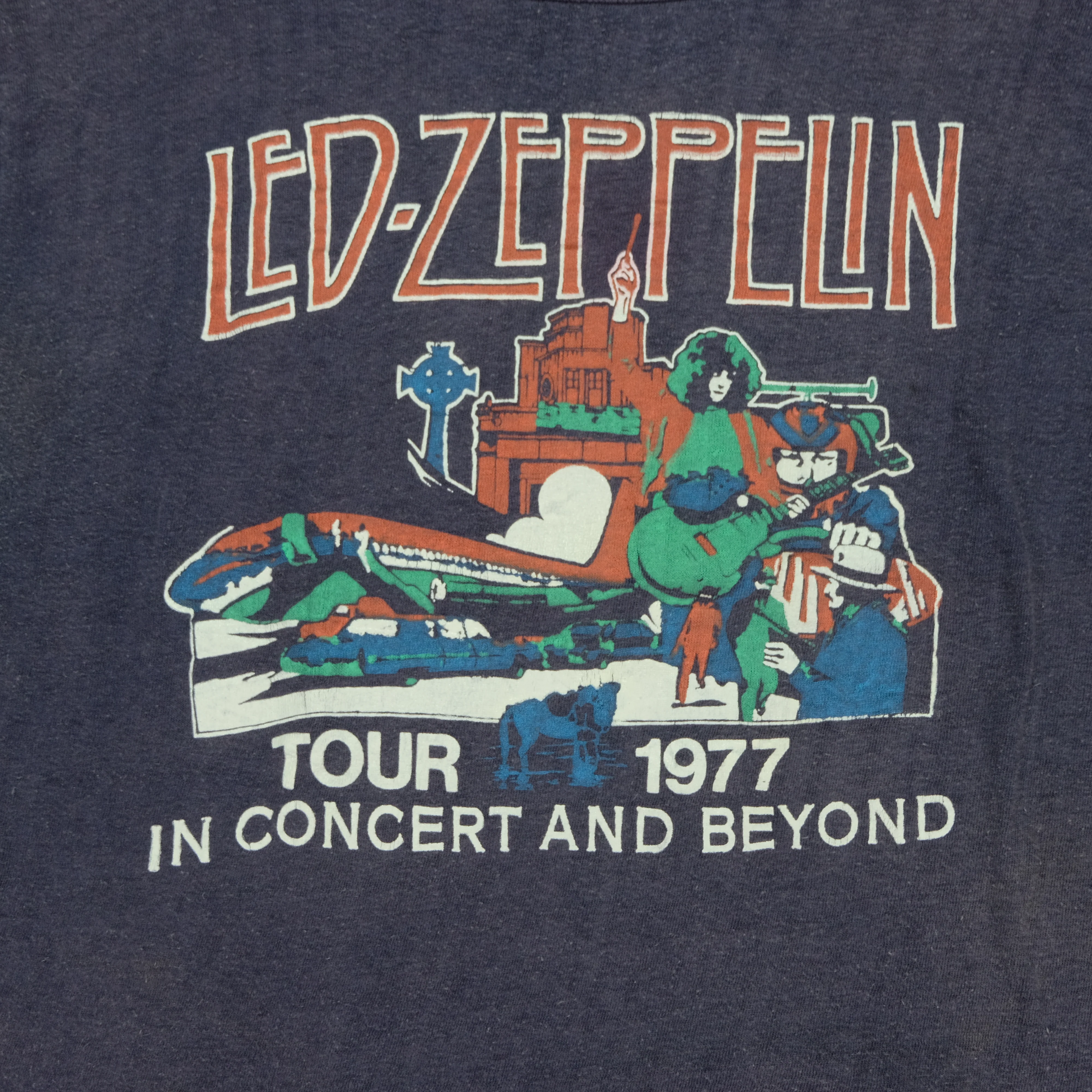 Vintage Led Zeppelin in Concert and Beyond 1977 Tour T Shirt 70s Navy Blue - Image 3