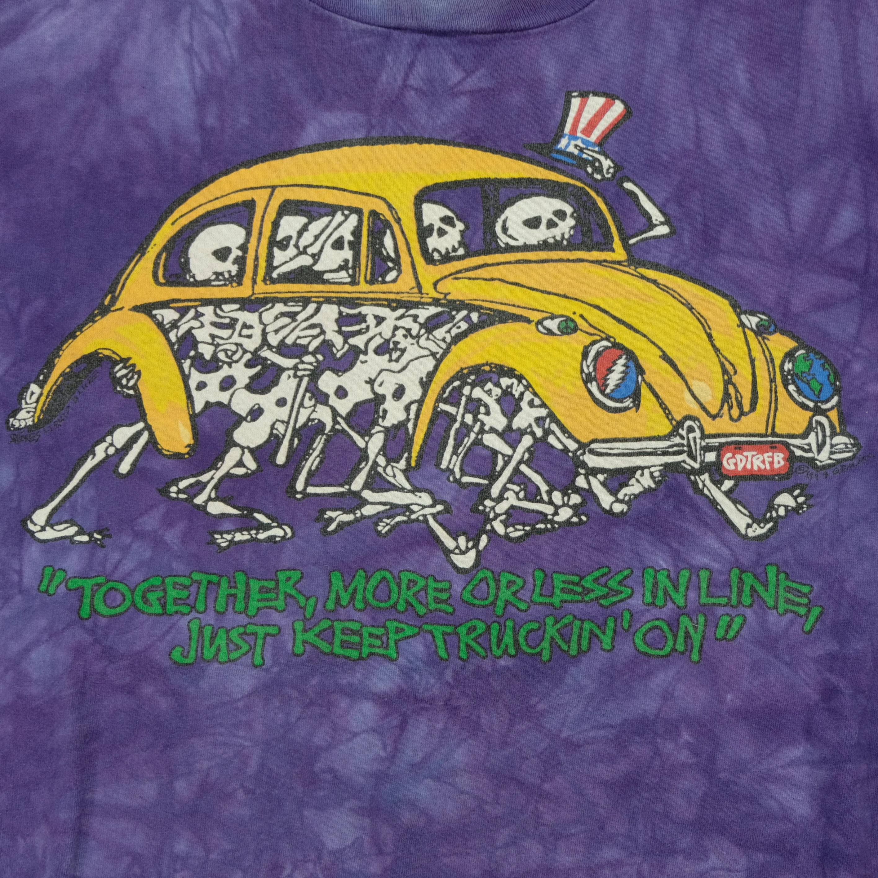 Vintage LIQUID BLUE Grateful Dead Xing Keep On Truckin' Skeletons Tie Dyed 1998 T Shirt 90s Purple XL - Image 3