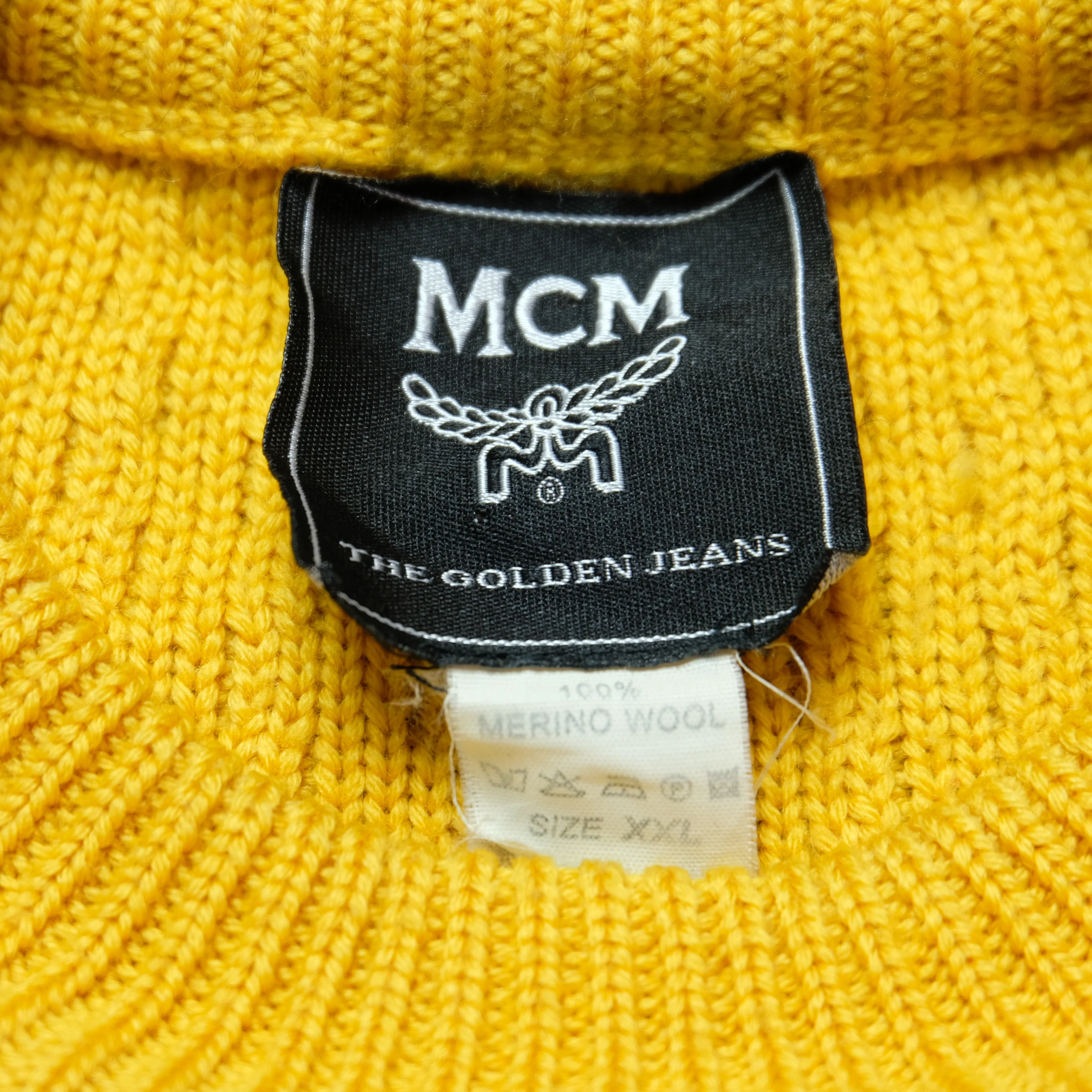 Vintage MCM The Golden Jeans Center Striped Merino Wool Sweater 2000s Yellow 2XL - Image 3