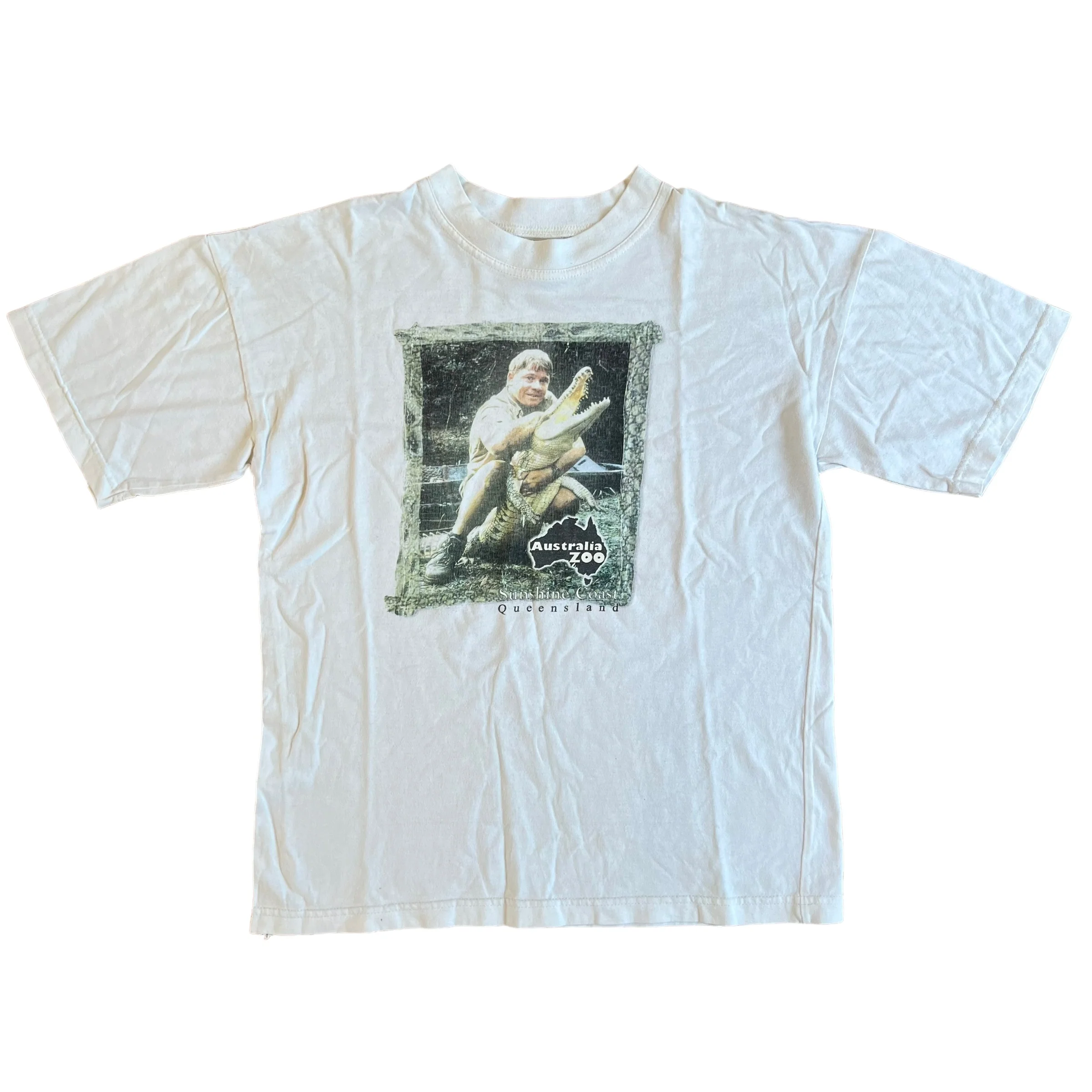 Vintage NATURAL ART The Crocodile Hunter Australia Zoo Photo T Shirt 90s White S