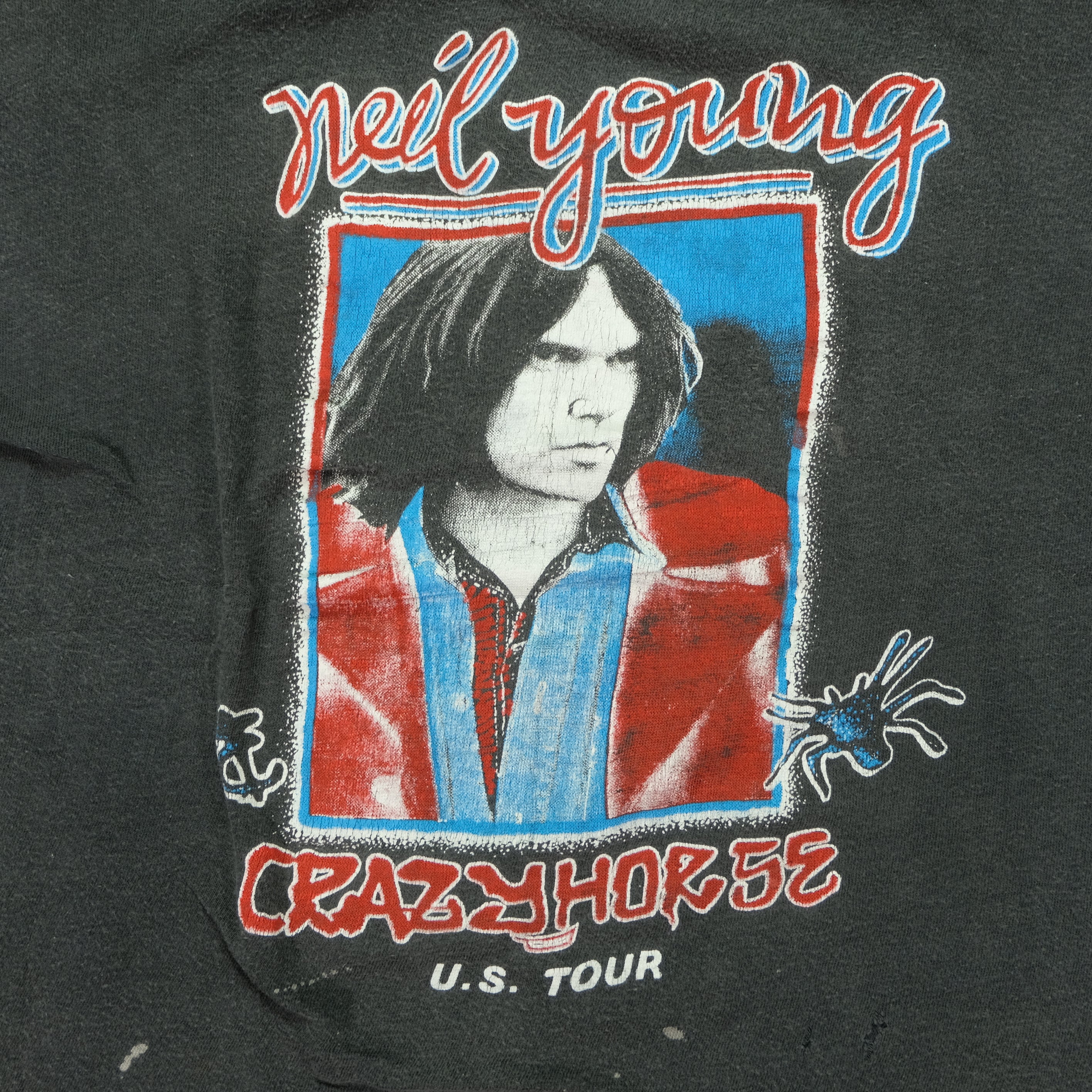 Vintage Neil Young Crazy Horse Band Tour T Shirt 80s Black - Image 3