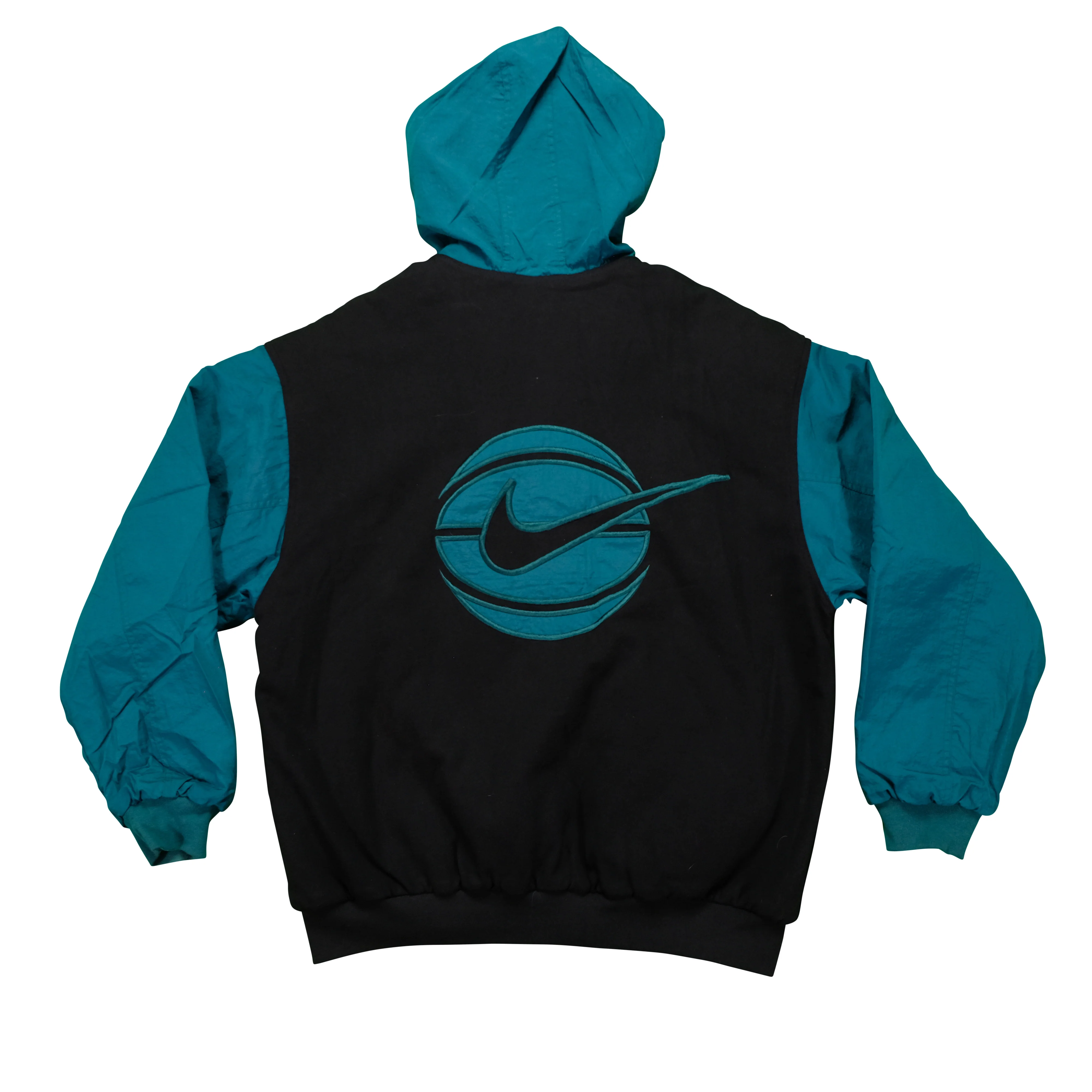 Vintage NIKE Basketball Spell Out Swoosh Hooded Varsity Jacket XL - Image 2