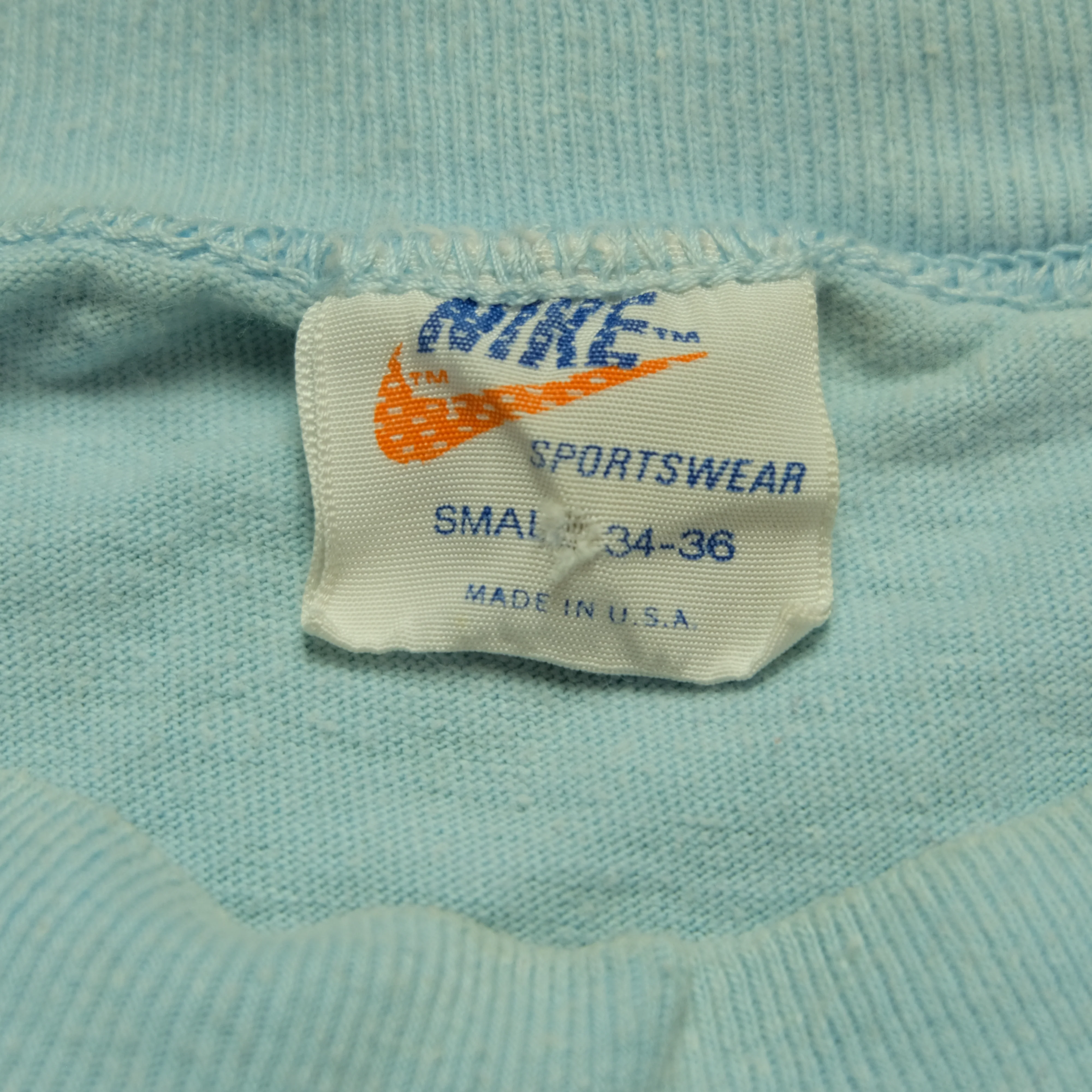 Vintage NIKE Billy Idol Spell Out Swoosh Long Sleeve T Shirt 70s 80s Blue S - Image 4