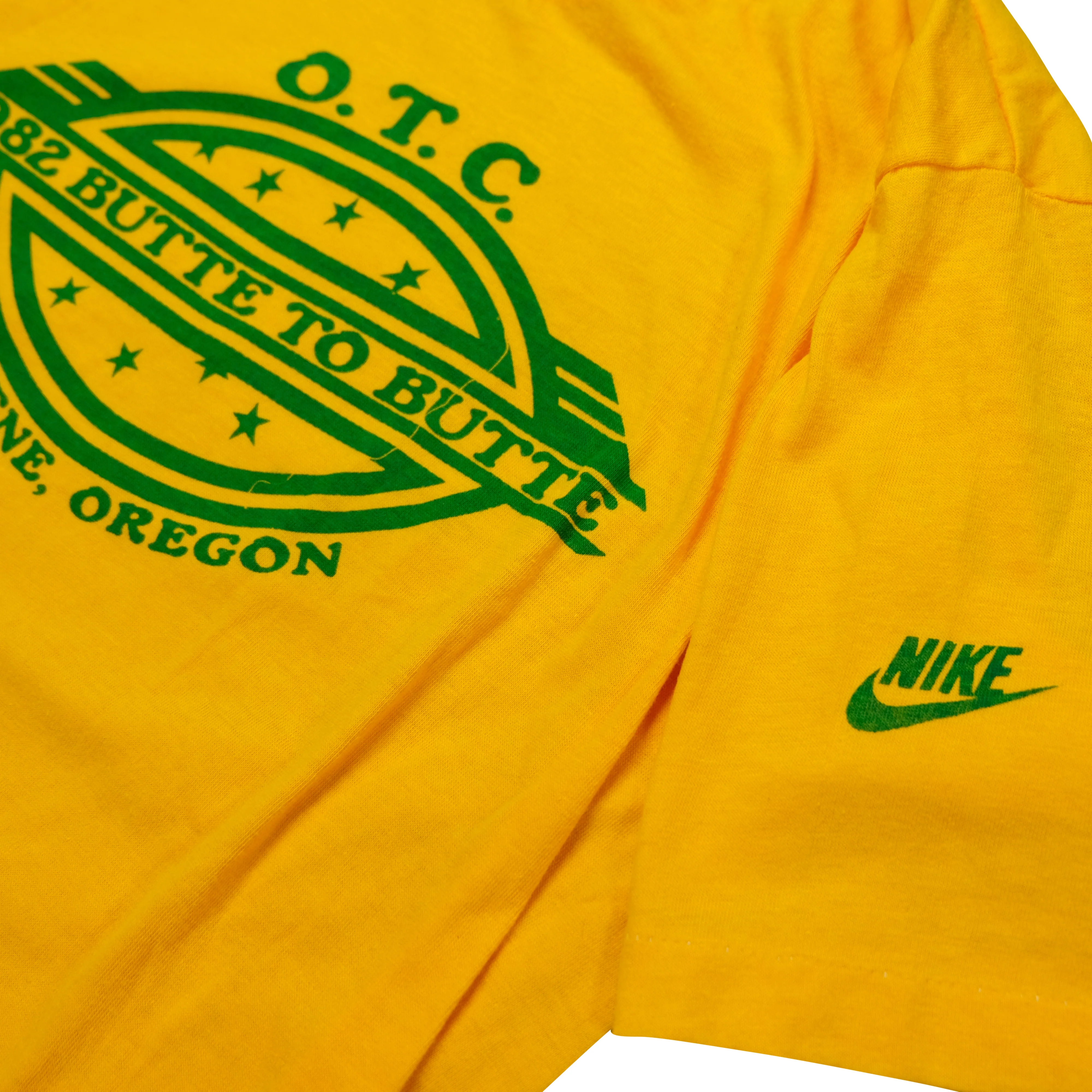 Vintage NIKE Butte To Butte Eugene Oregon Run Spell Out Swoosh 1982 T Shirt 80s Yellow L - Image 5