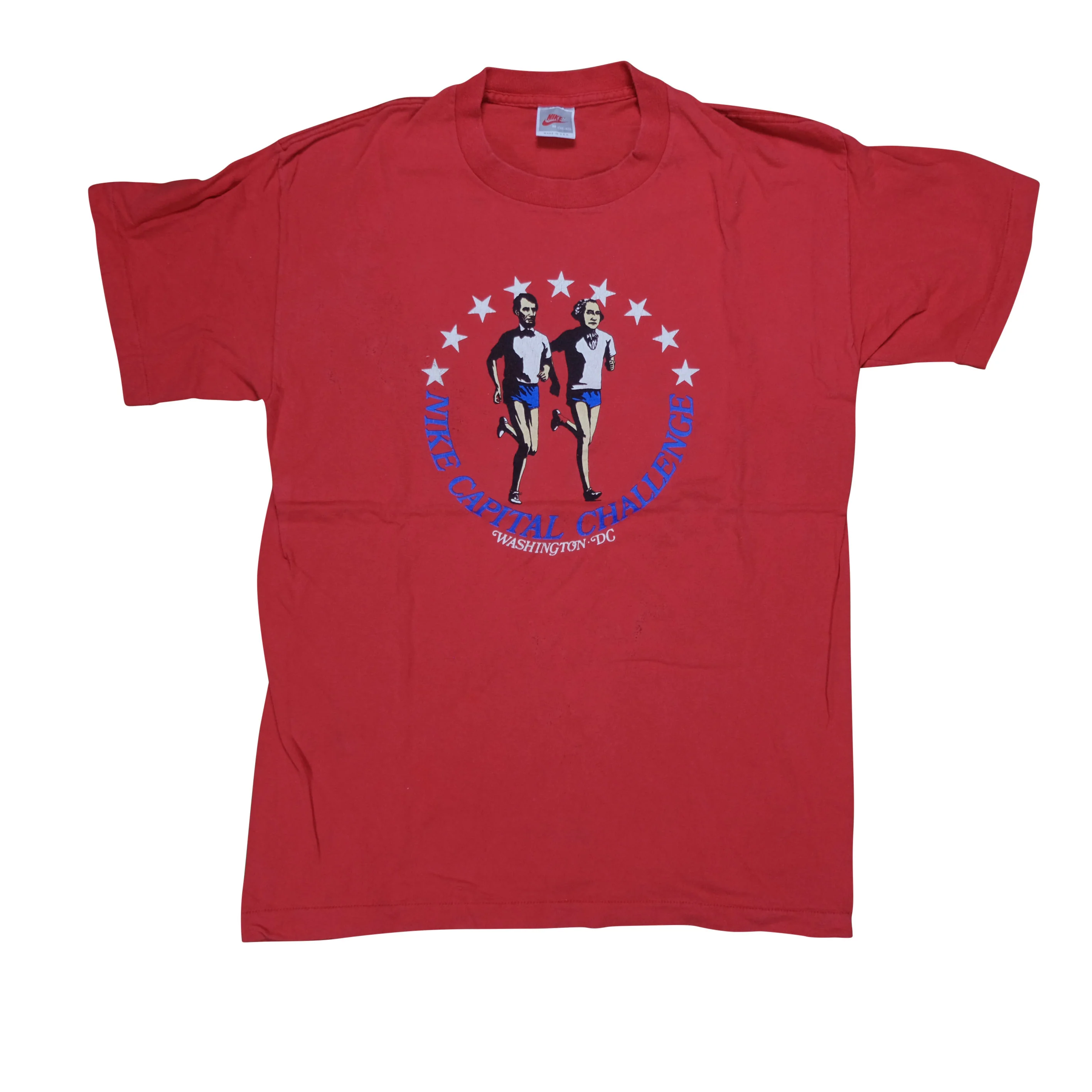 Vintage NIKE Capital Challenge Run Spell Out Swoosh T Shirt 80s 90s Red M