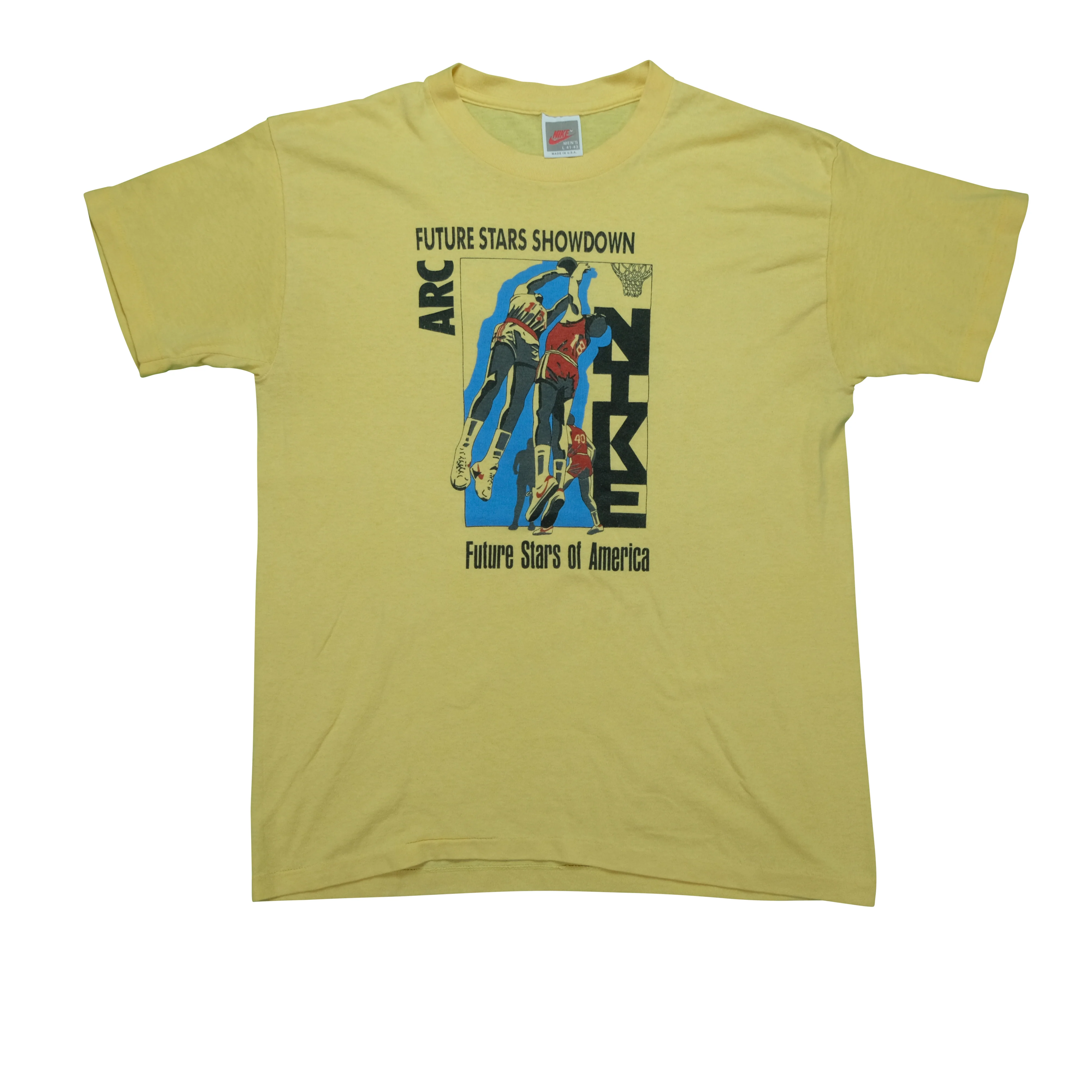Vintage NIKE Future Basketball Stars of America Spell Out Swoosh T Shirt 80s 90s Yellow L