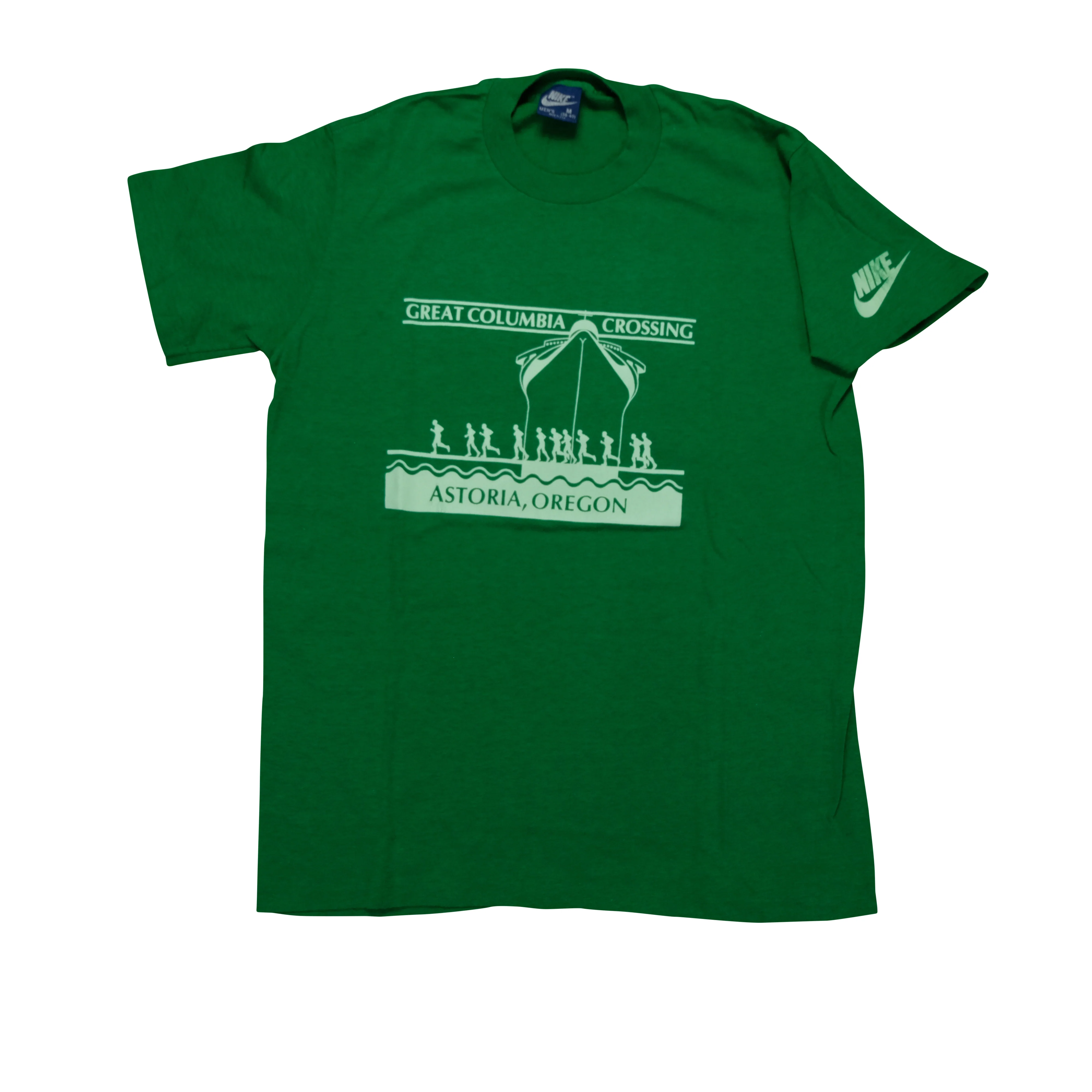 Vintage NIKE Great Columbia Crossing Memorial Hospital Spell Out Swoosh T Shirt 80s Green M - Image 3
