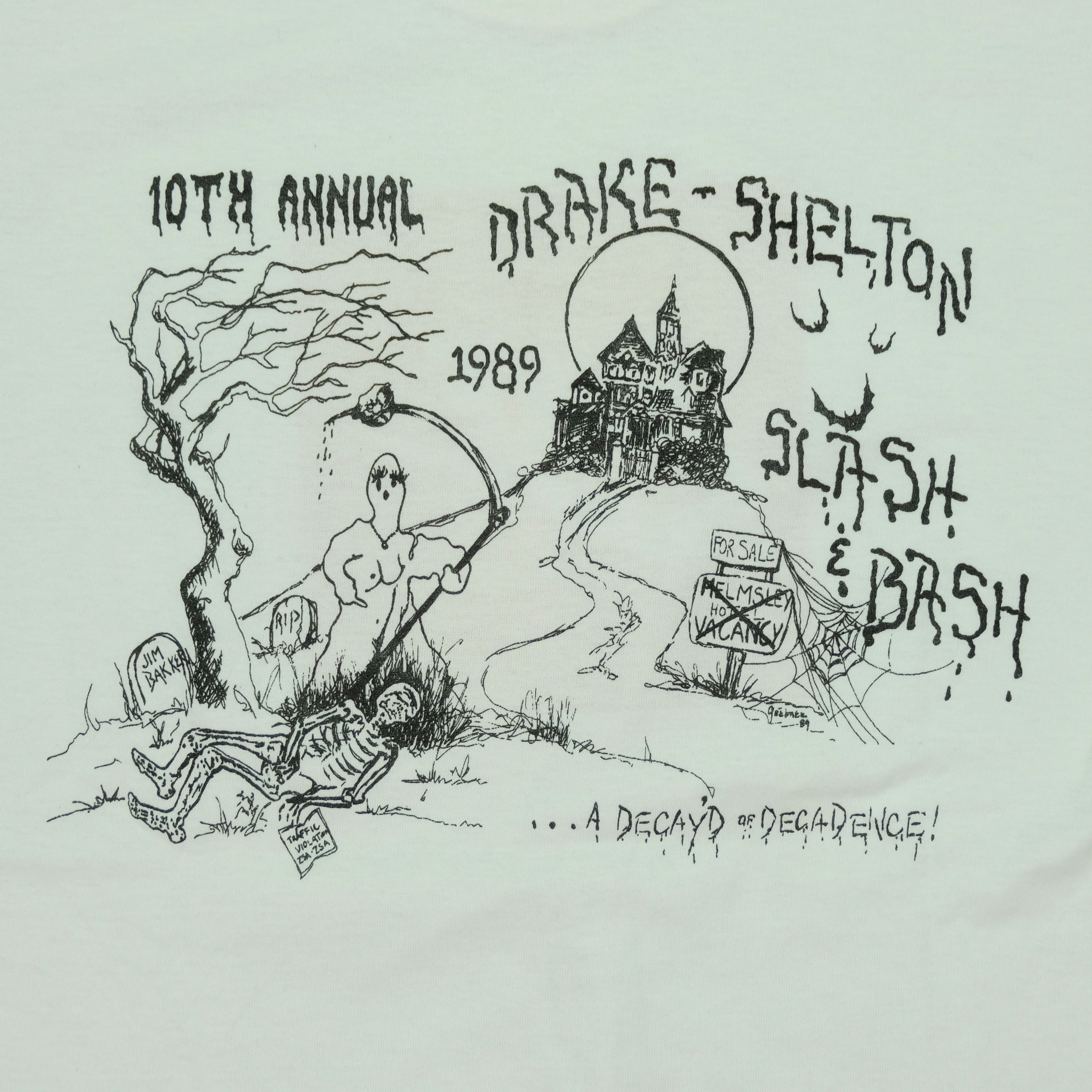 Vintage NIKE Halloween Slash & Bash 1989 Spell Out Swoosh T Shirt 80s White XL - Image 5