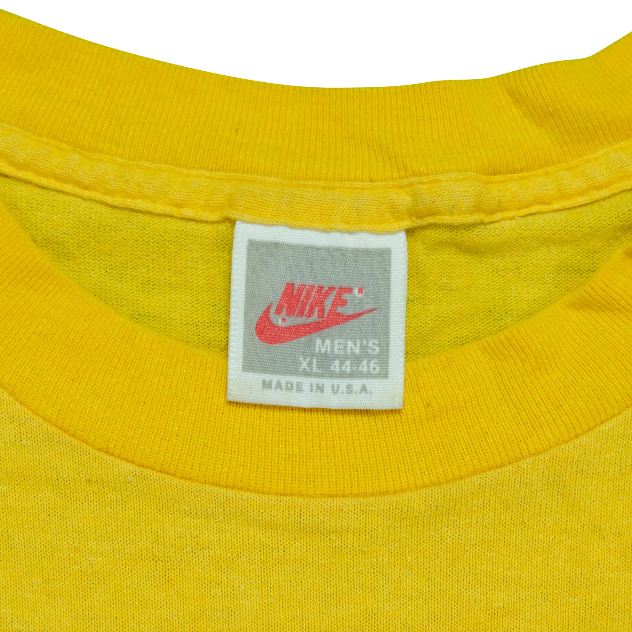 Vintage NIKE Mid America Classic Spell Out Swoosh Big Cat Graphic T Shirt 80s 90s Yellow XL - Image 4