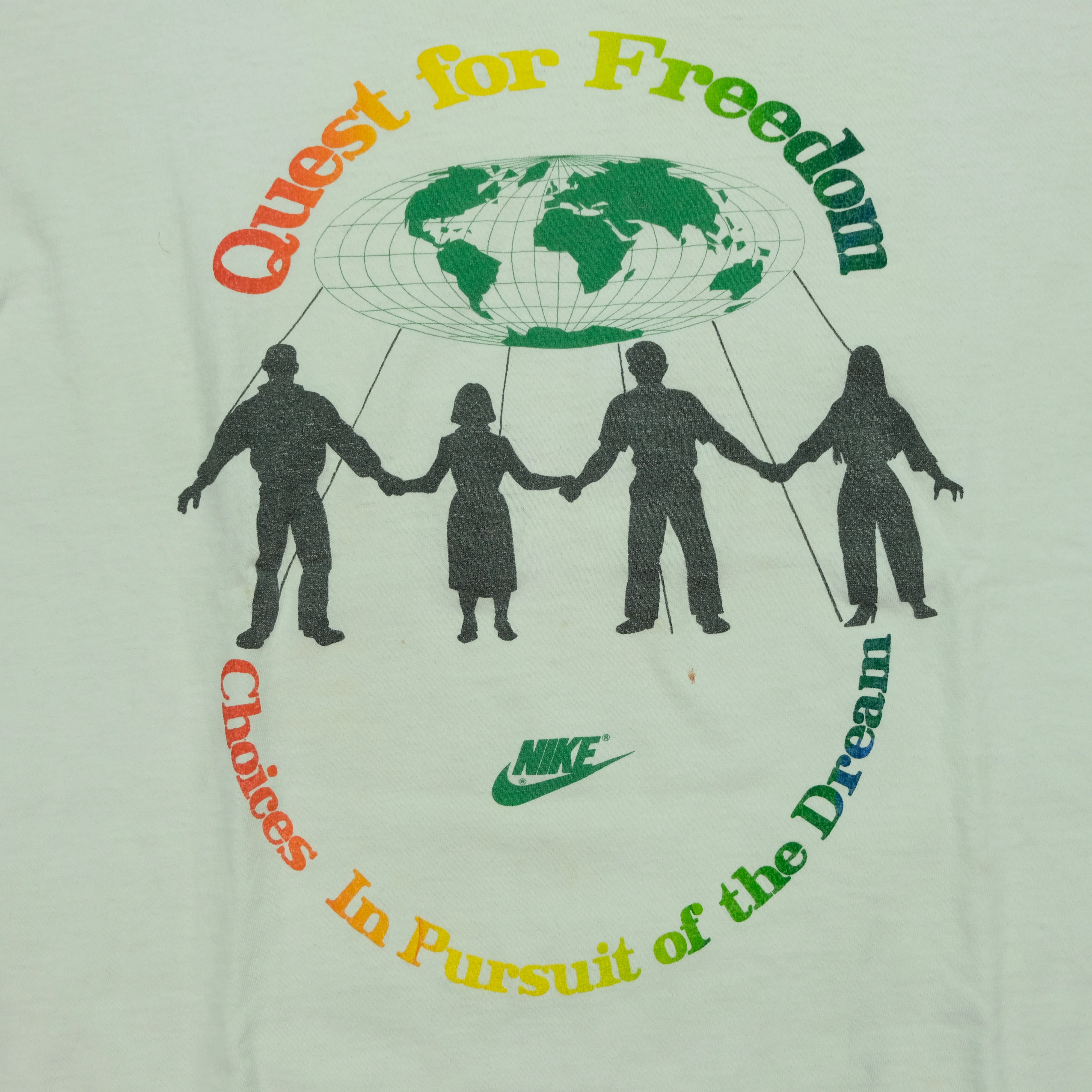 Vintage NIKE Quest for Freedom Choices In Pursuit Of The Dream Spell Out Swoosh T Shirt 80s 90s White M - Image 3
