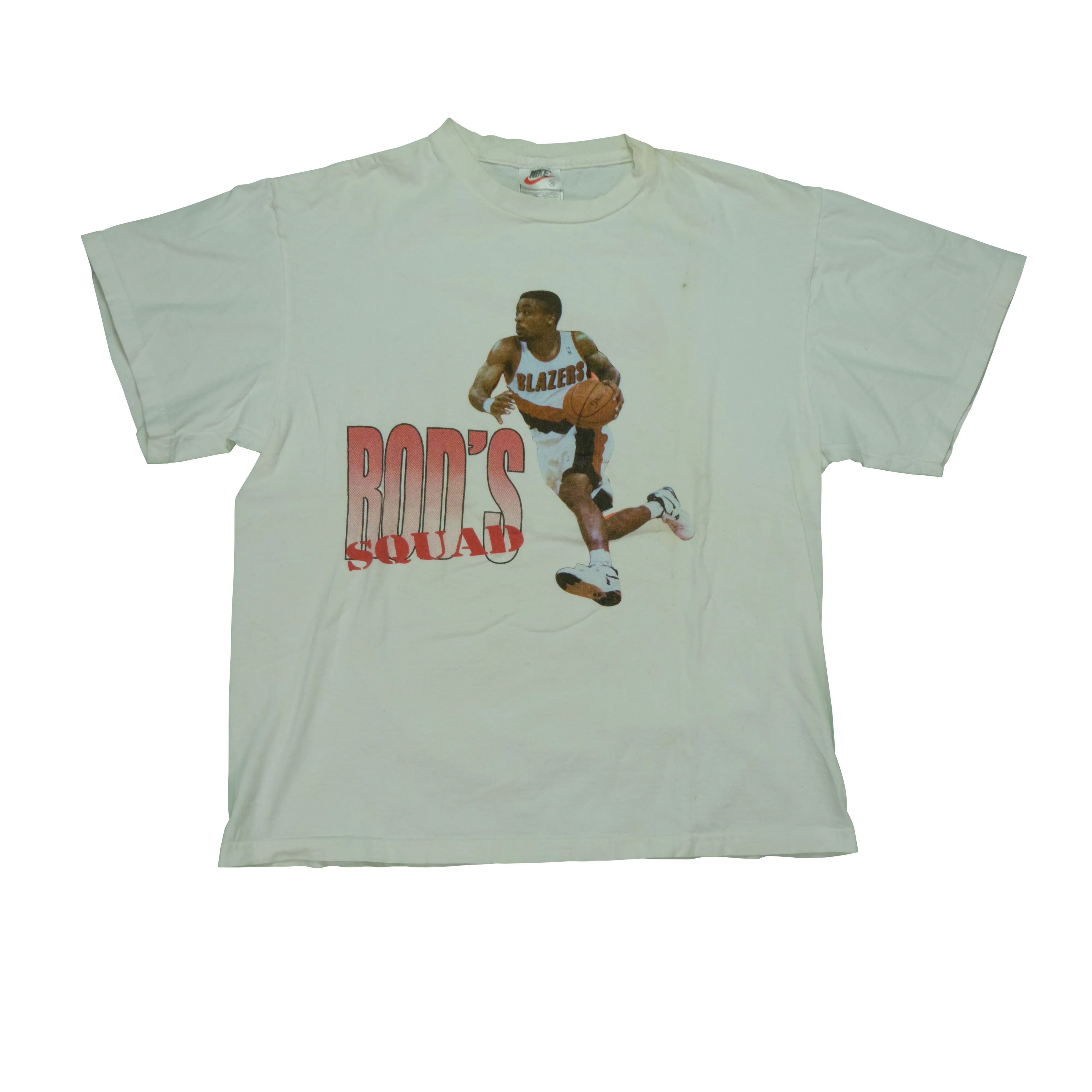 Vintage NIKE Rod Strickland Portland Trailblazers Rod's Squad Swoosh T Shirt 90s White M