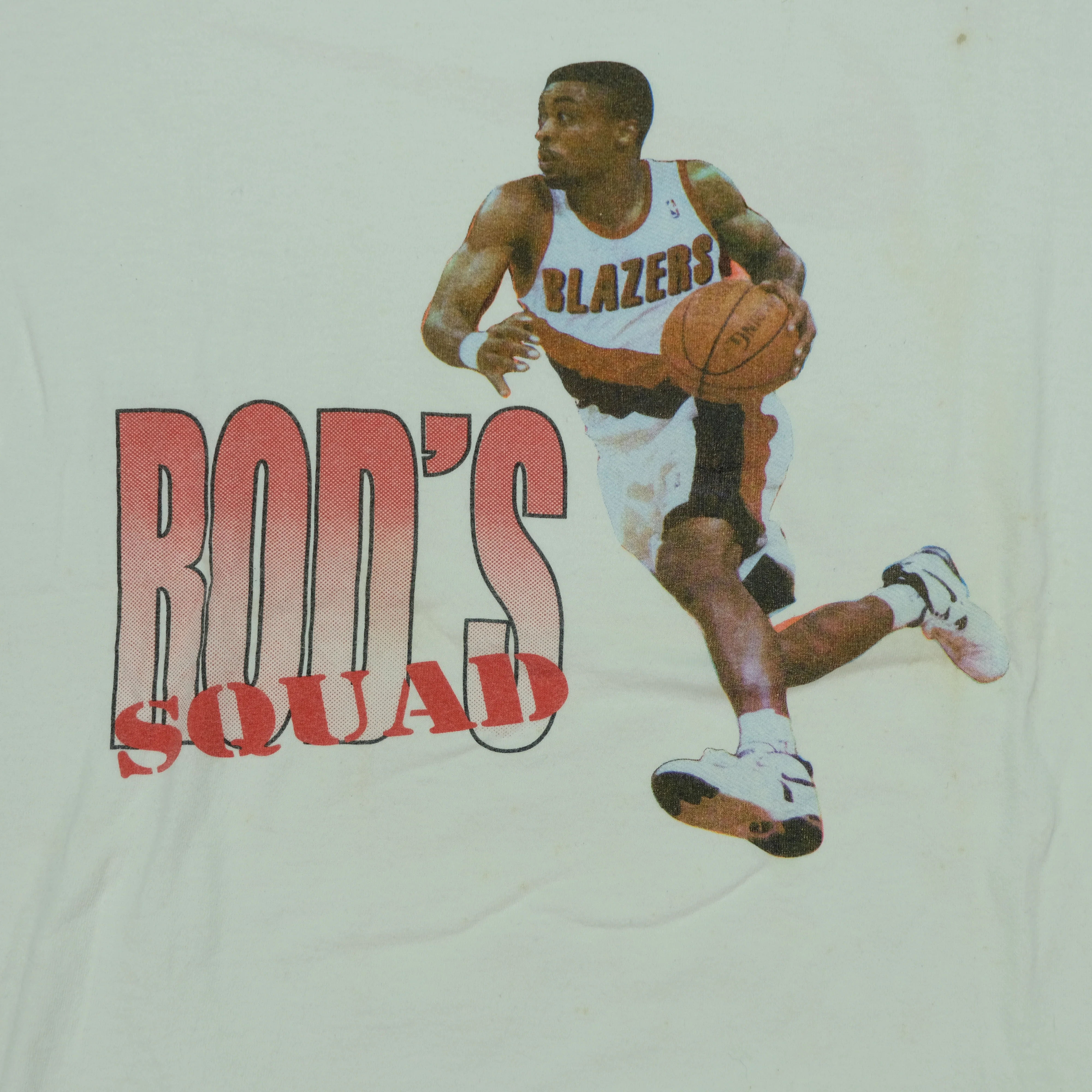 Vintage NIKE Rod Strickland Portland Trailblazers Rod's Squad Swoosh T Shirt 90s White M - Image 3