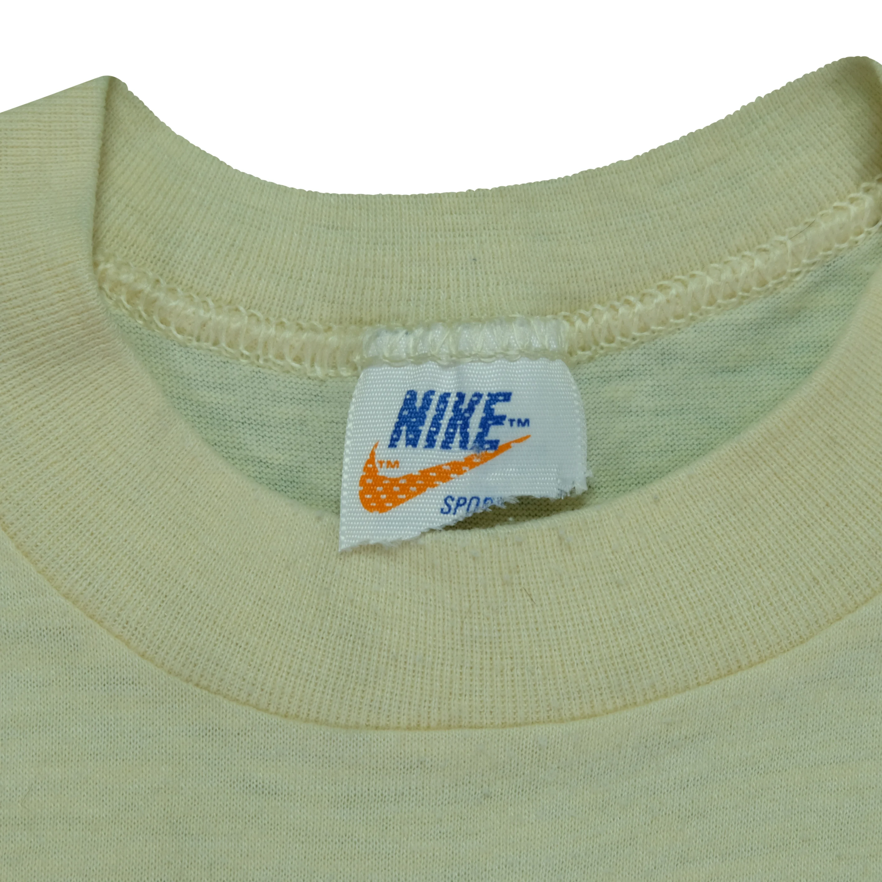 Vintage NIKE Run Against Crime Spell Out Swoosh 1983 T Shirt 80s Beige - Image 4