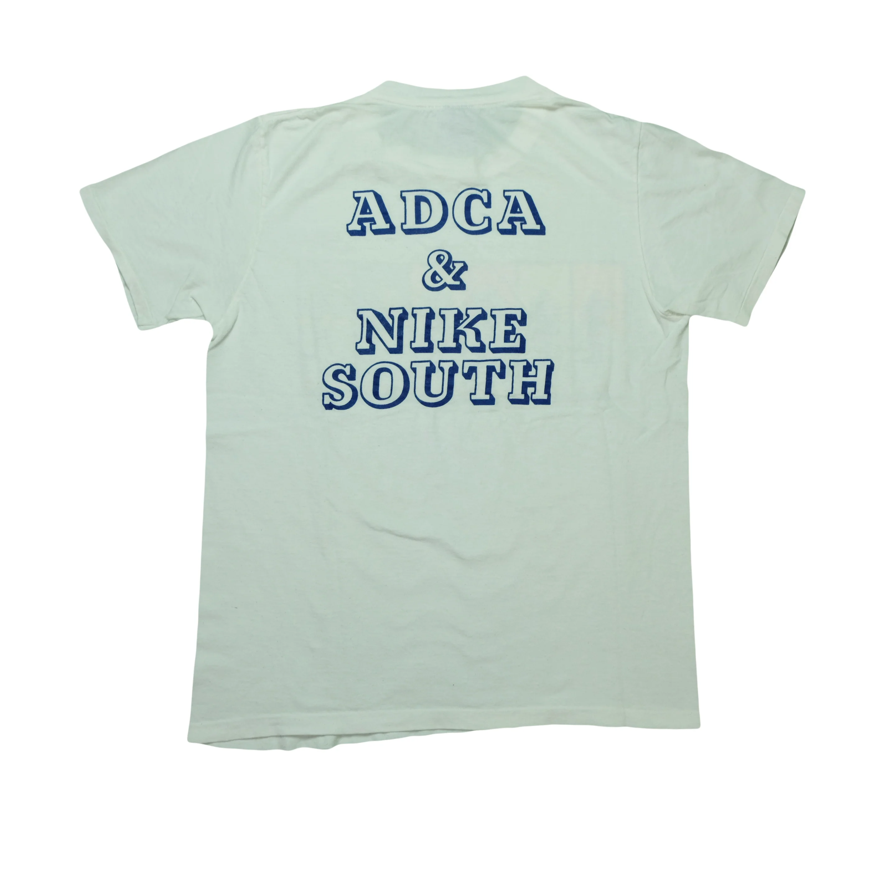 Vintage NIKE South & ADCA Running Spell Out Swoosh T Shirt 80s White L - Image 2