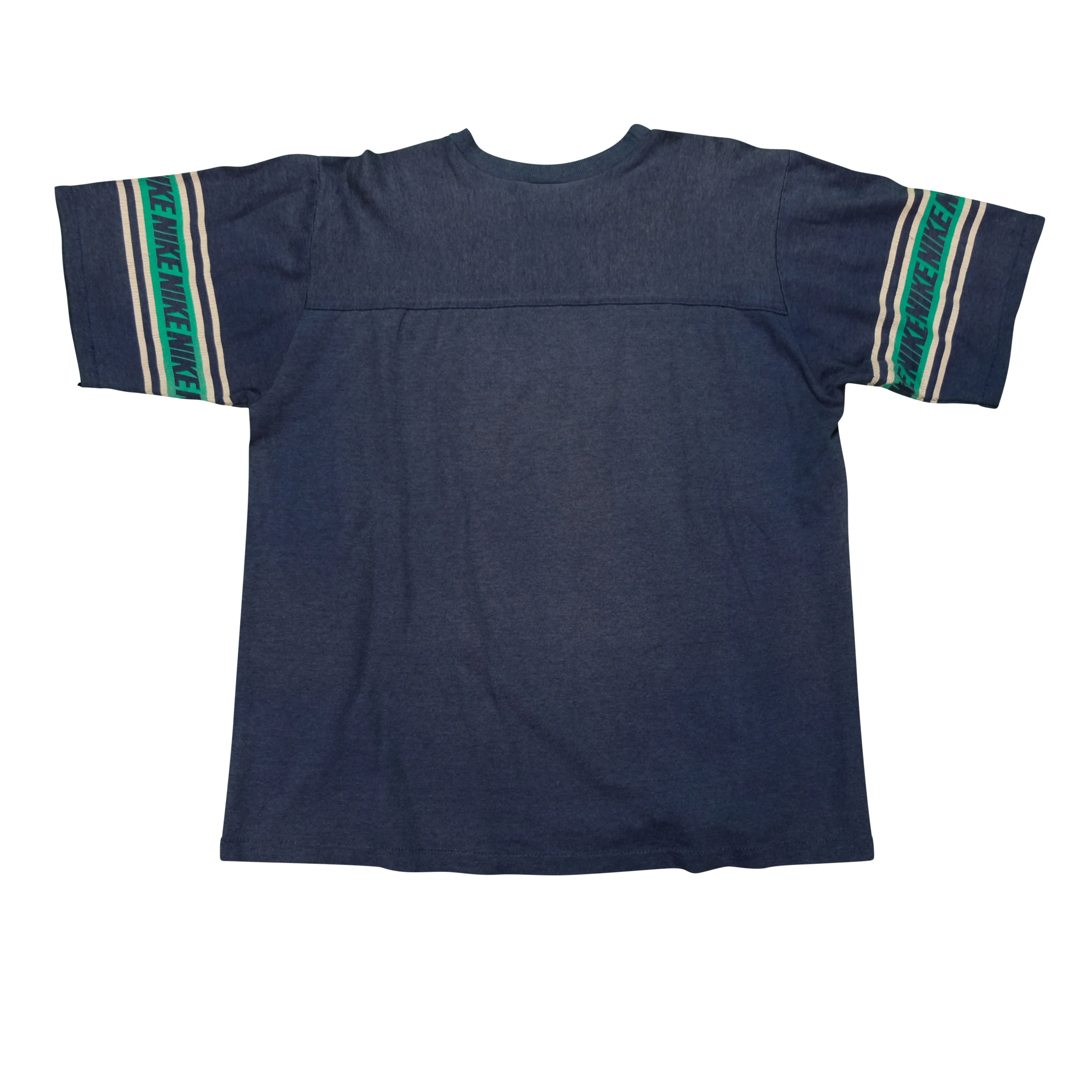 Vintage NIKE Spell Out Sleeves T Shirt 80s Navy Blue L - Image 2