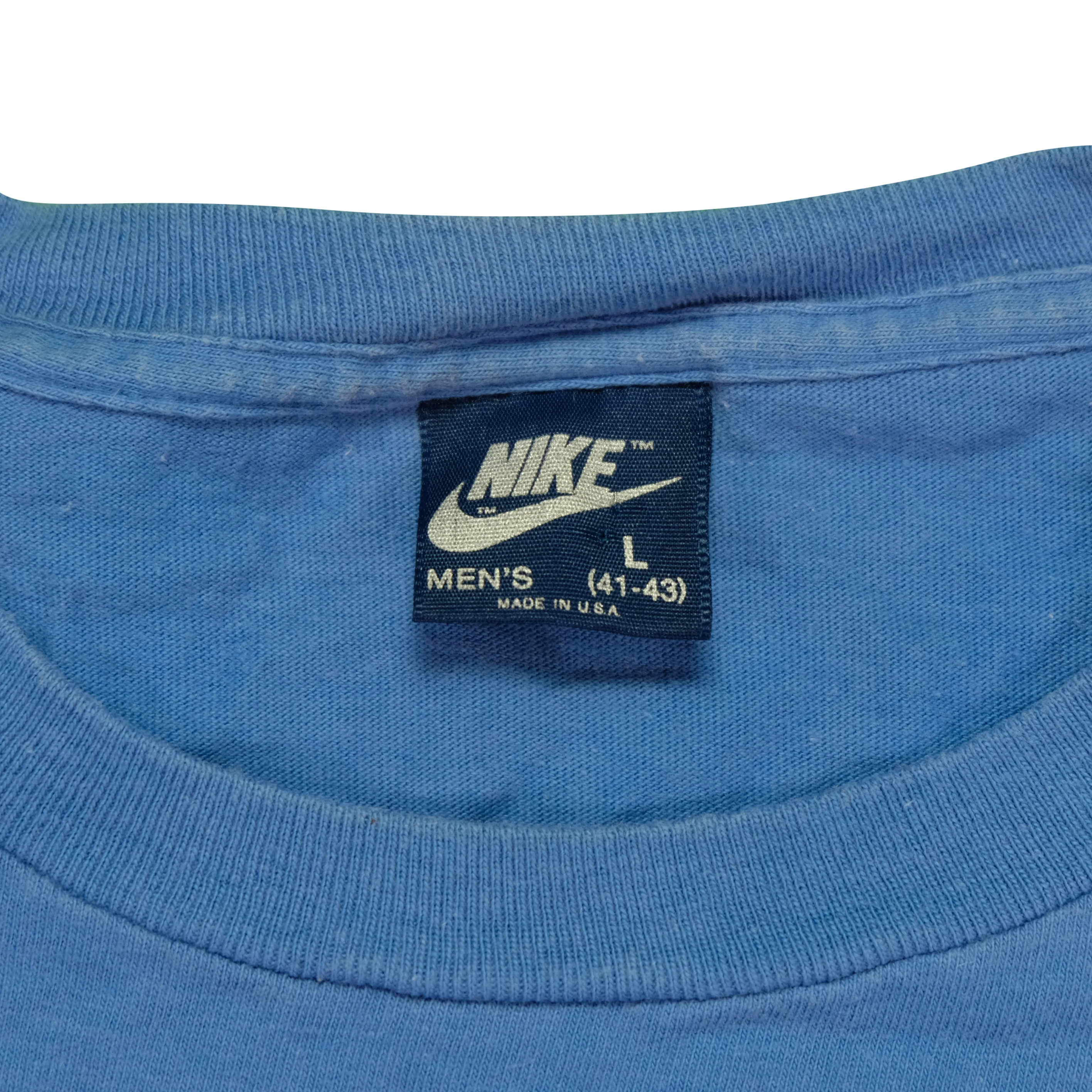 Vintage NIKE Spell Out Swoosh Long Sleeve T Shirt 80s Blue L - Image 4