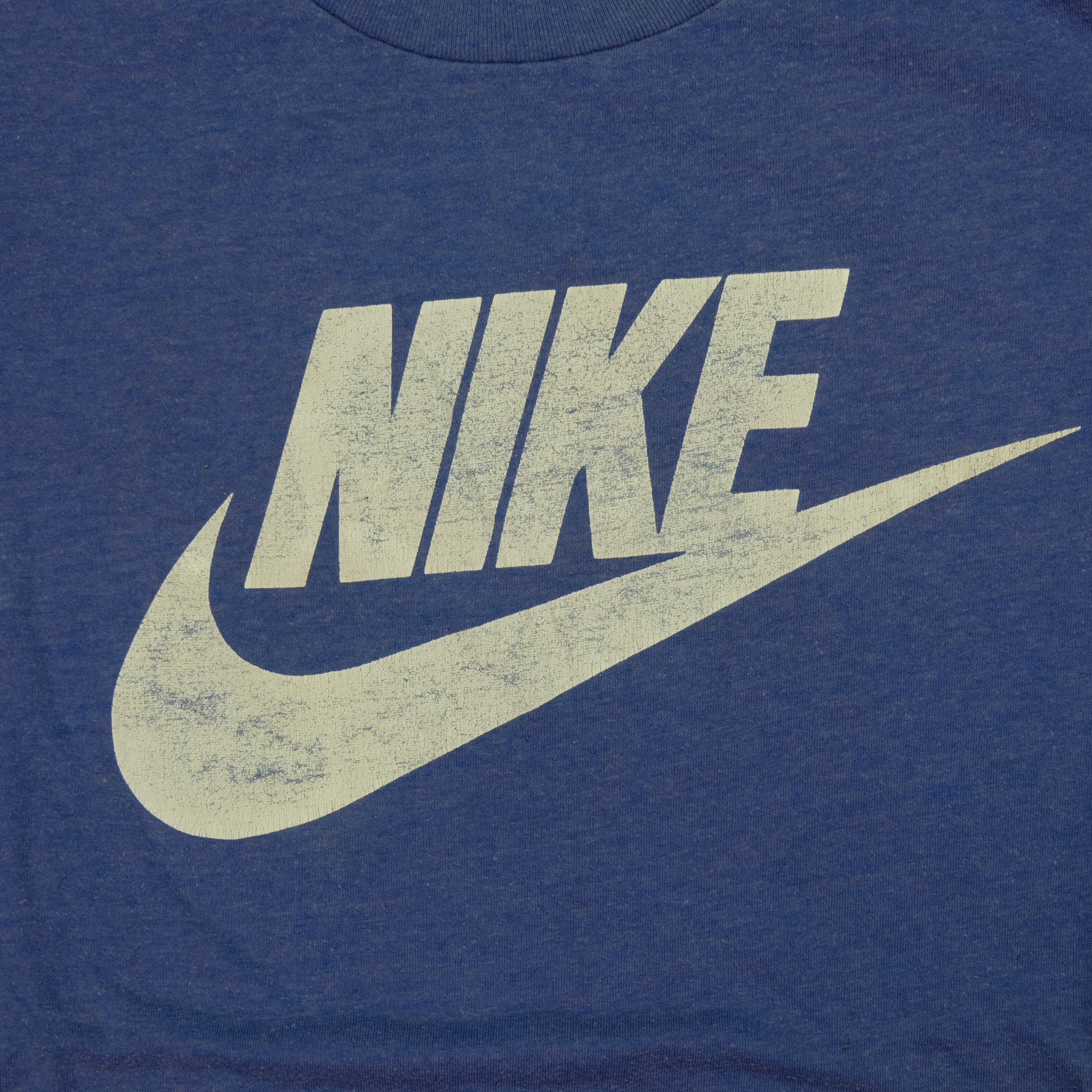 Vintage NIKE Spell Out Swoosh T Shirt 80s Navy Blue XL - Image 3