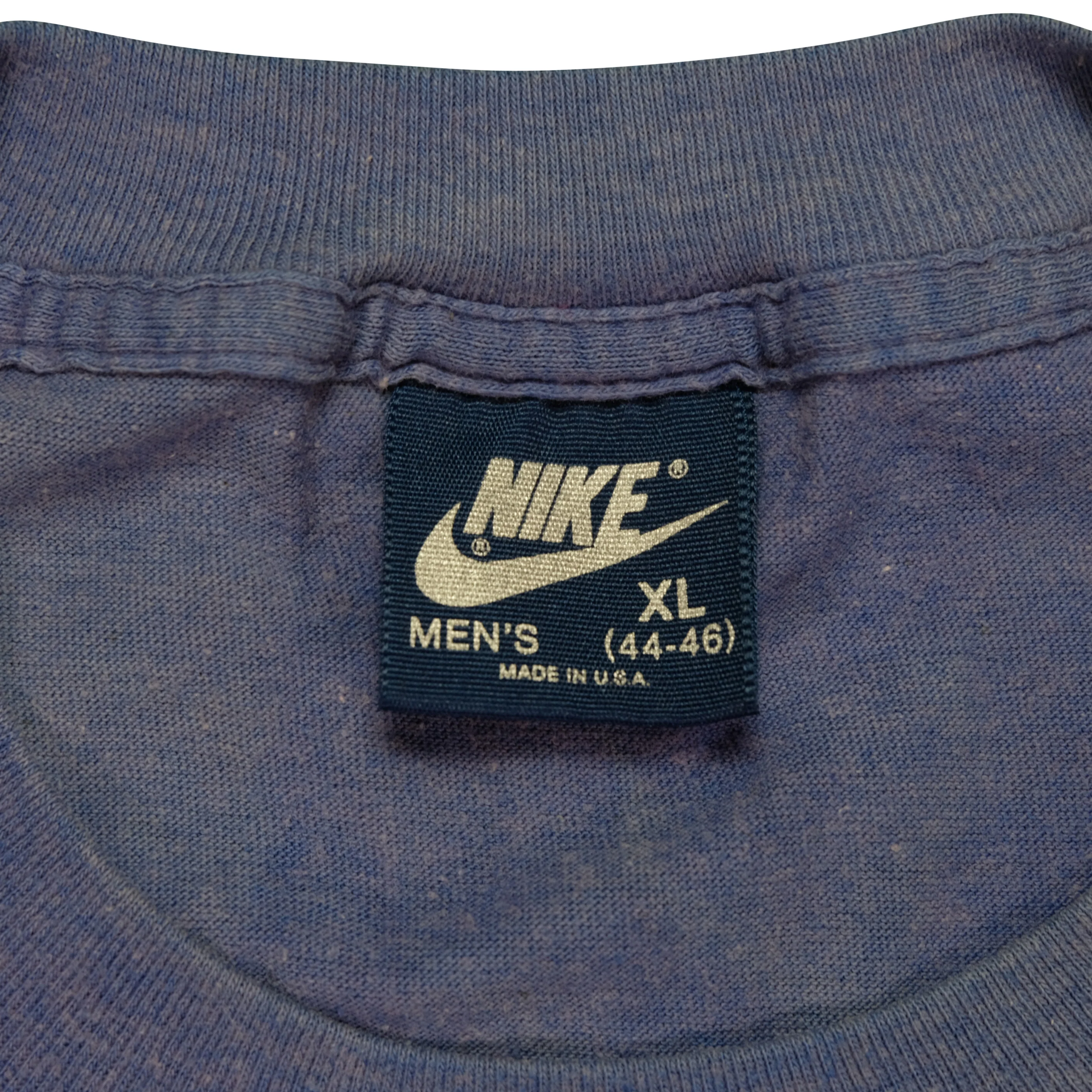 Vintage NIKE Spell Out Swoosh T Shirt 80s Navy Blue XL - Image 4