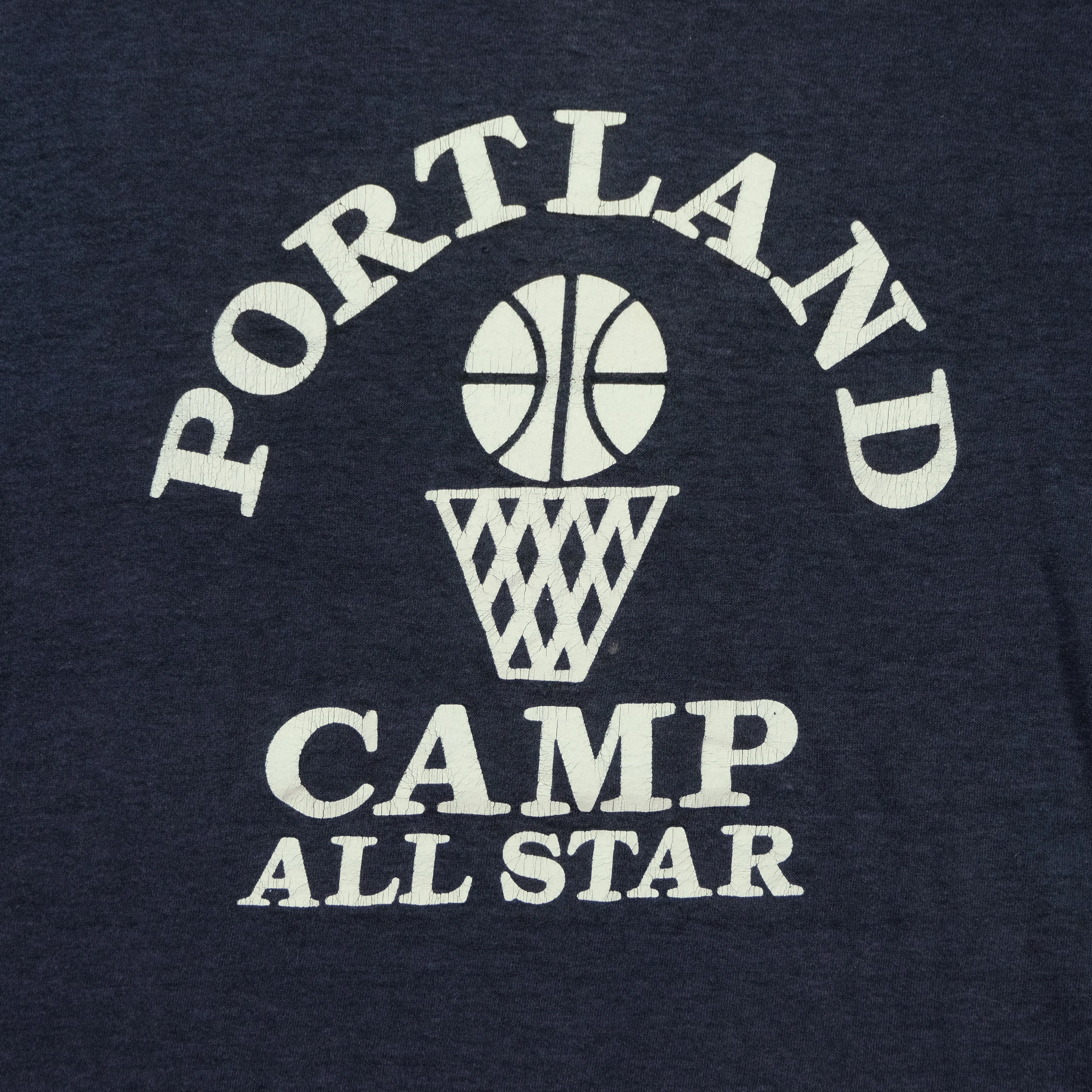 Vintage NIKE Sportswear Portland Basketball Camp All Star Spell Out Swoosh T Shirt 70s 80s Navy Blue M - Image 3