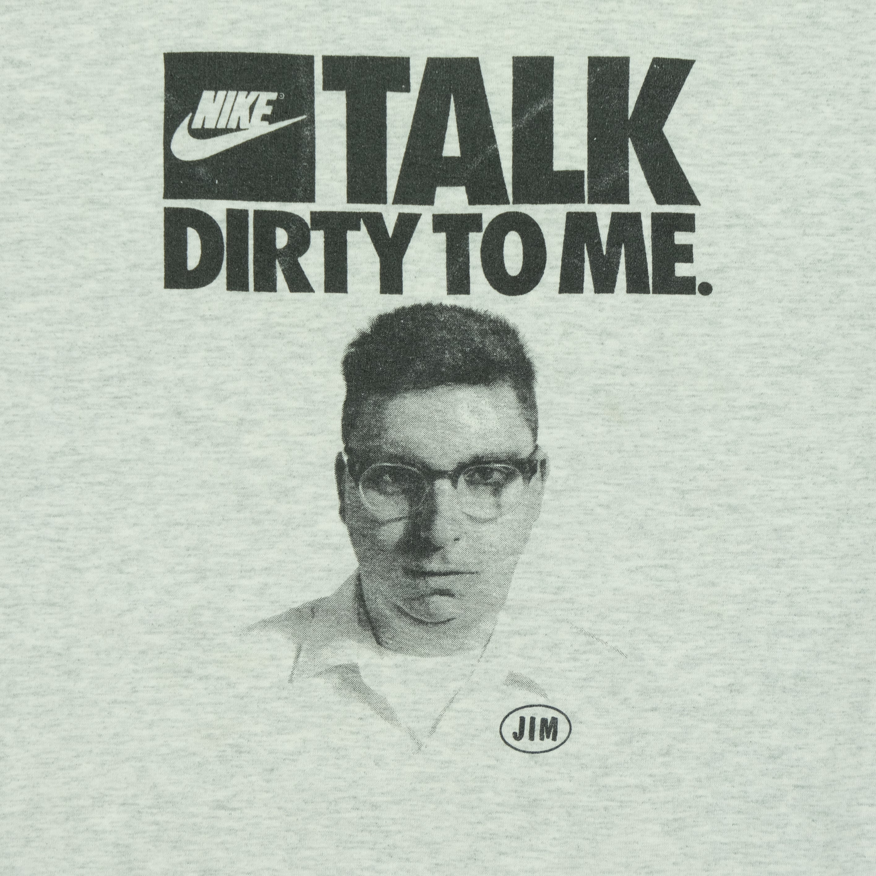 Vintage NIKE Talk Dirty To Me Jim Spell Out Swoosh T Shirt 90s Gray - Image 3
